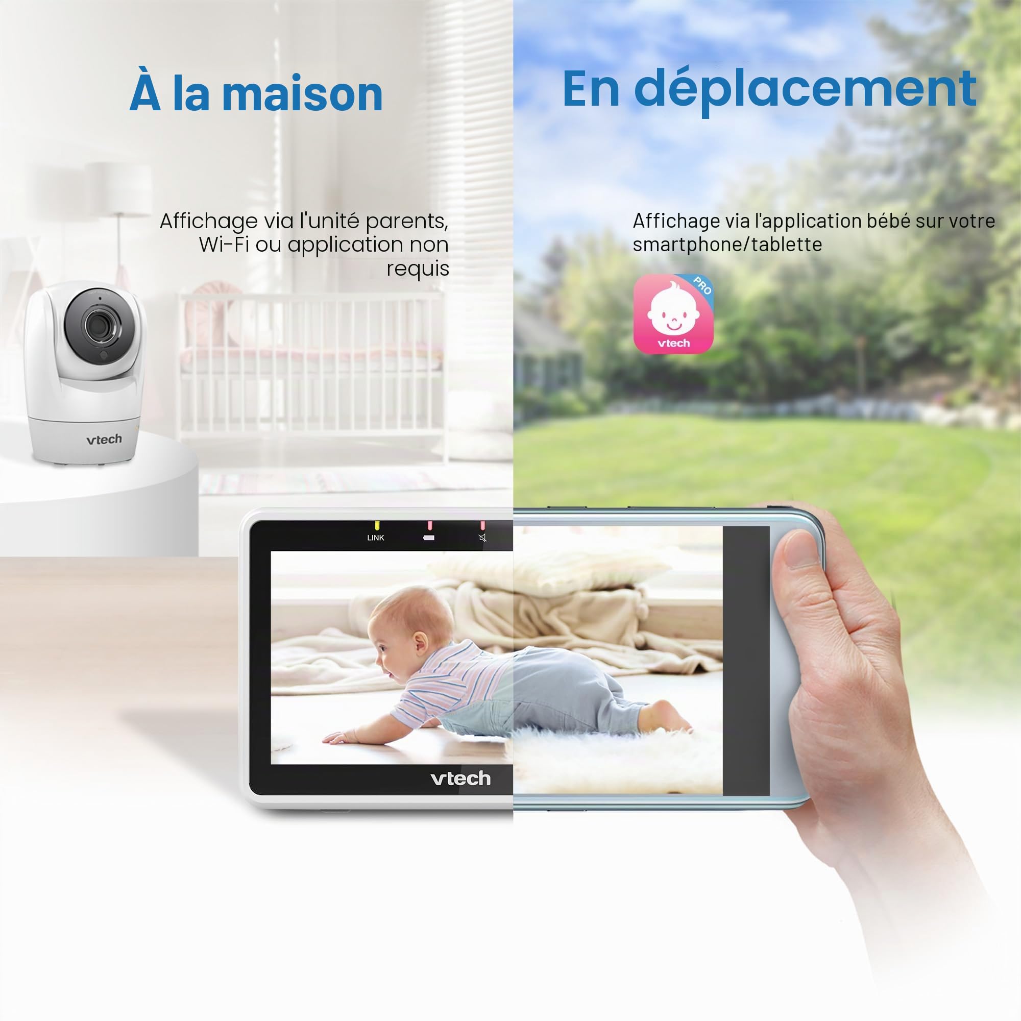 Vtech Smart Baby Monitor VM901-1W Écran LCD 5", caméra 1080p, Vue Grand Angle 120°, Vision Nocturne, Zoom pan-Tilt à Distance, Talc bidirectionnel, Fonctionne avec iOS et Android, WiFi