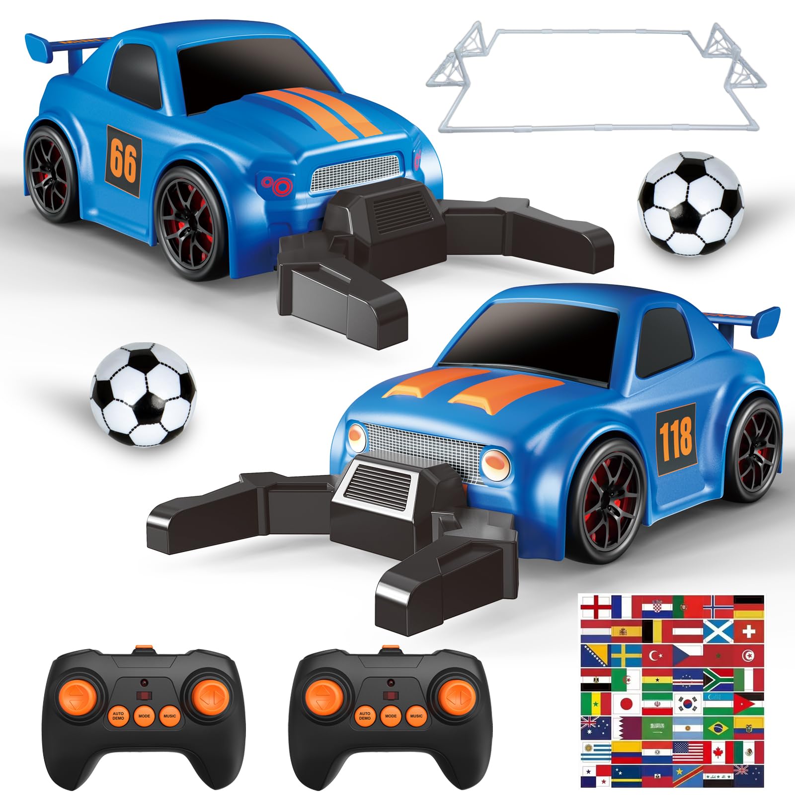 iBlivers Football RC Car for Kids, Mini 2-Pack Remote Control Cars Soccer Match with Soccer Field, 1/43 RC Stunt Car Drift Christmas Birthday Gifts Toys with Music for Boy Girl