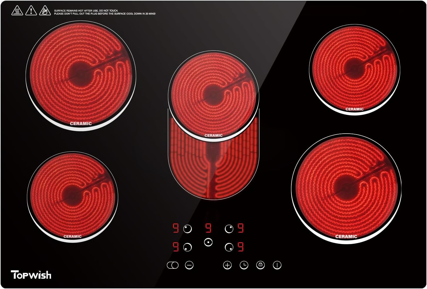 Estufa Vitrocerámica 5 Puestos 30 Pulgadas Empotrable 220-240V