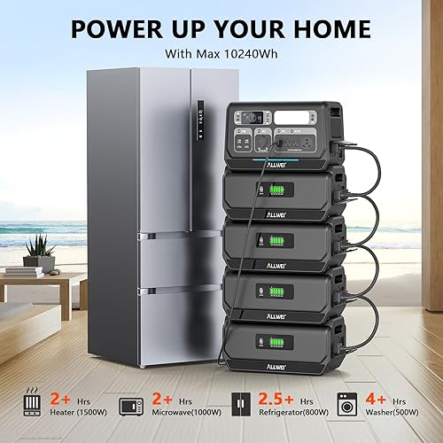 Miniatura 17 de ALLWEI Estación de energía LiFePO4 de 2400 W, generador solar de 2048 Wh con carga de CA de 1500 W y carga solar de 1200 W, expandible a 10.24 kWh