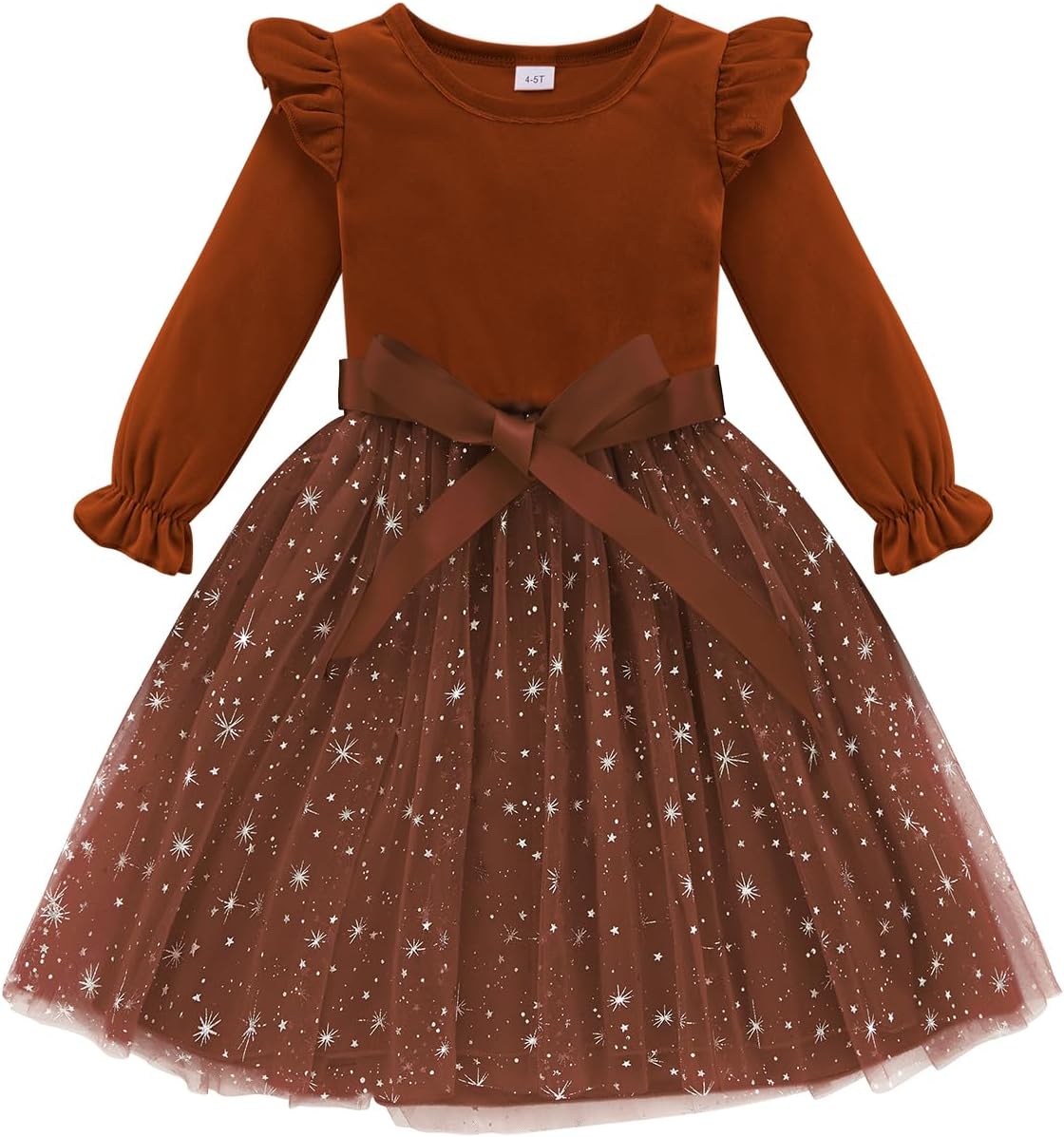 Patgoal Toddler Girls Tutu Dresses Velvet Tulle Dress with Sequin Long Sleeve Holiday Party Fall Winter Dress 2-7Y