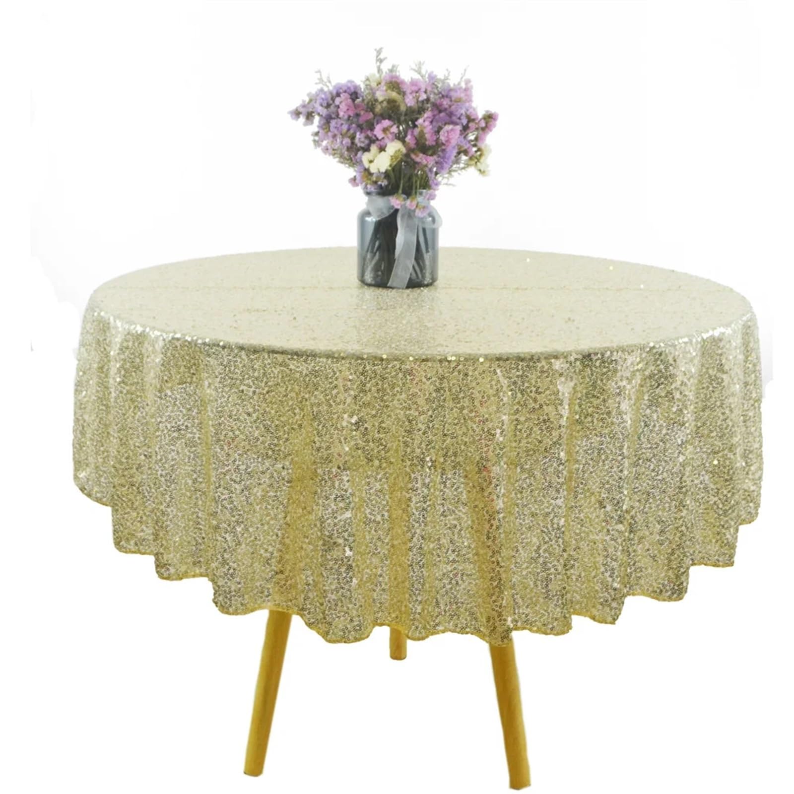 BTRYLDCFA Round Tablecloth Round Sequin 4Ft Tablecloth Glitter Table Cloth For Wedding Party Sparkly Table Cloth For Birthday Baby Bridal Shower(Champagne)