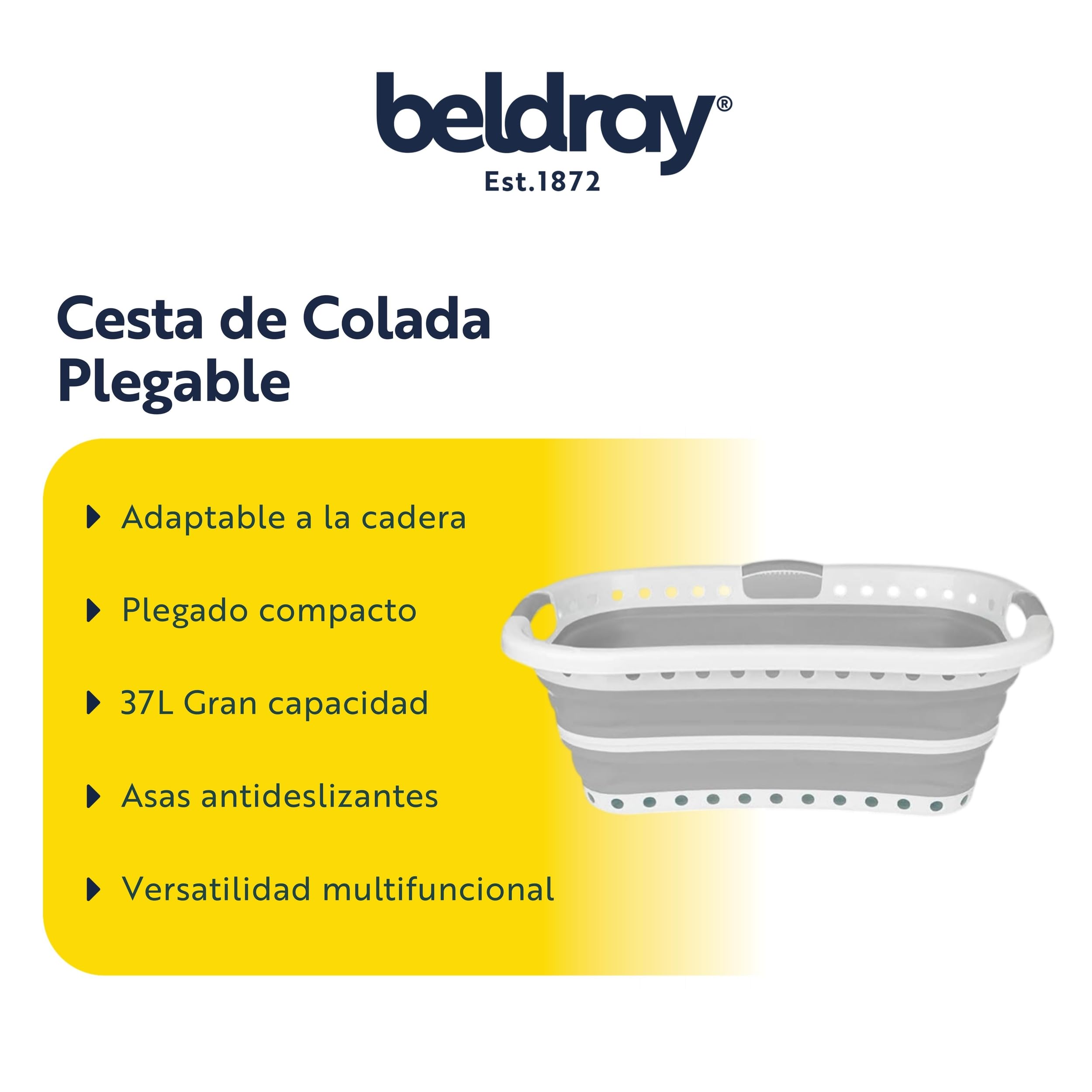 Beldray LA072979GRYEU Cesta De Colada Adaptable a La Cadera, Transportar Y Meter Ropa Sucia, Cubo Práctico y Plegable Con Asas Ergonómicas, Para Cuarto de Baño, Dormitorio o Lavandería