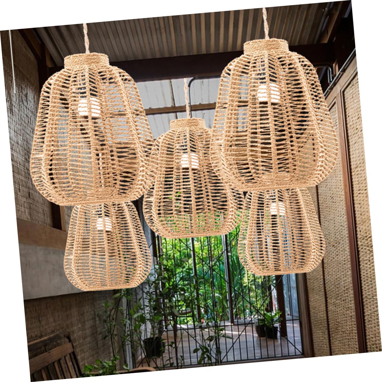 Ceiling Lamp Shade Rattan Lamp Shades Decorative Pendant Lampshade Paper Rope Warm Atmosphere for Study Guesthouse Cafe