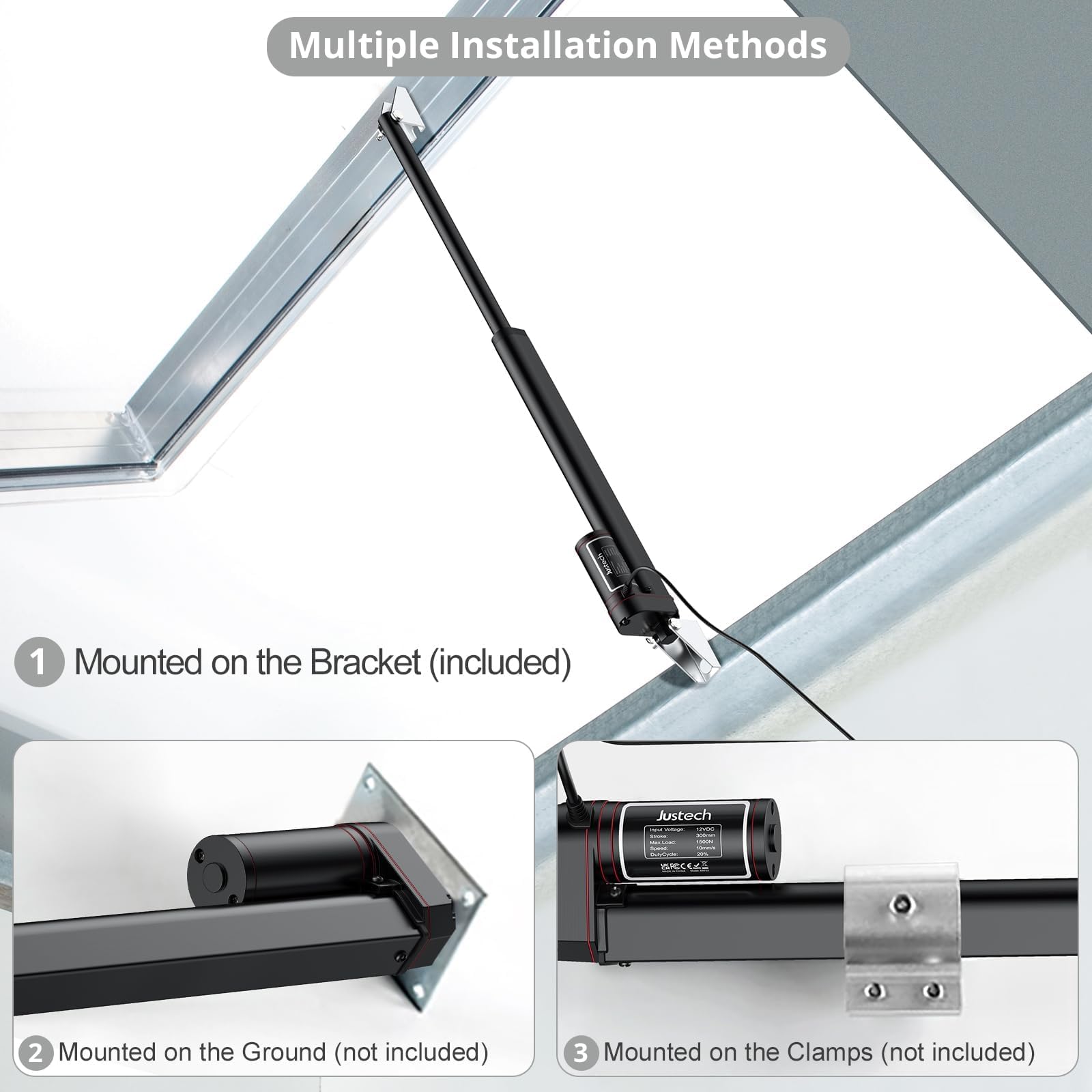 Justech 330LBS/1500N-12inch/300mm 12V Linear Actuator with Bracket, Black — Amazon image 7