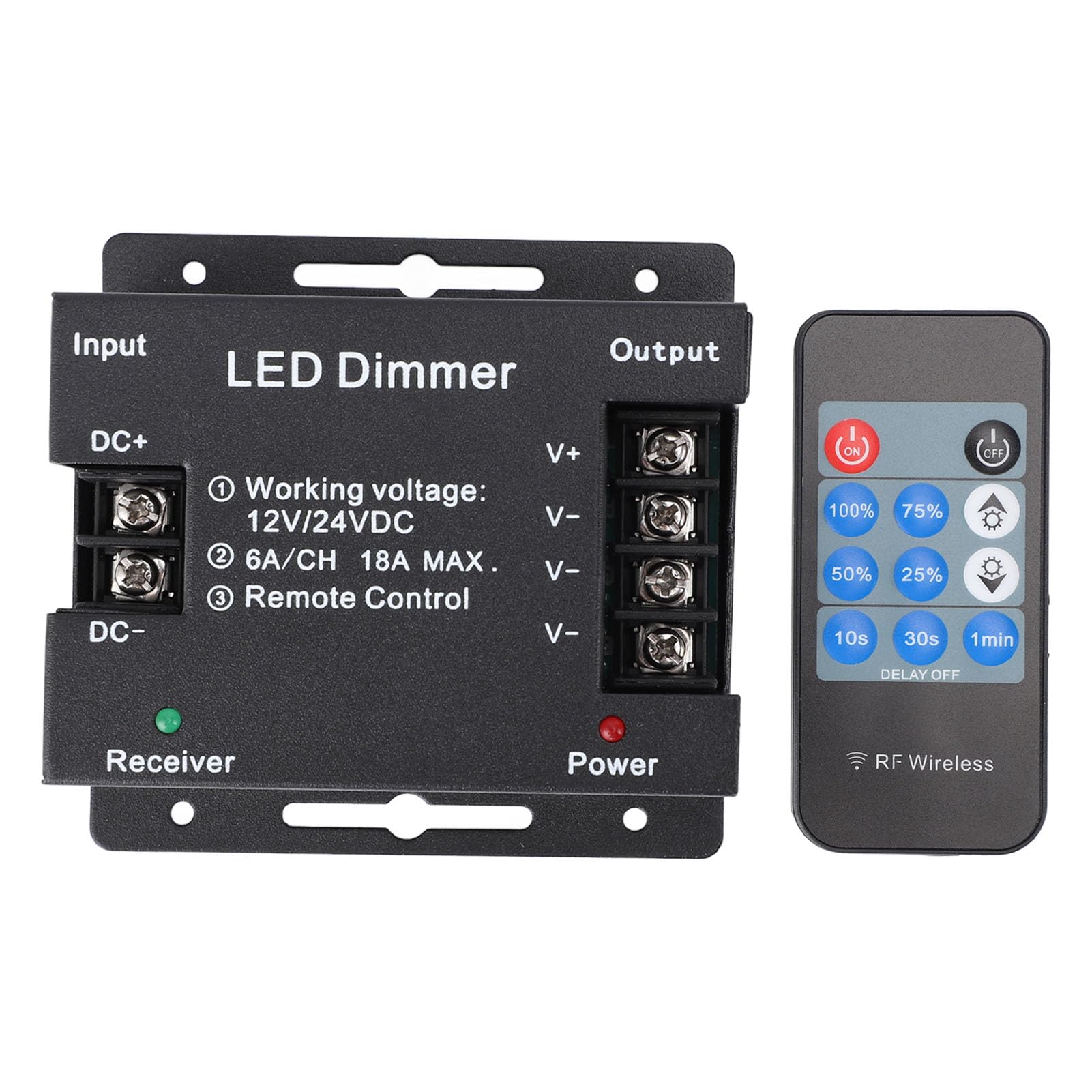 Controlador Atenuador LED Remoto RF, para Ajustar el Brillo de la Tira de Luz LED DC12V-24V, con Función de Apagado del Temporizador