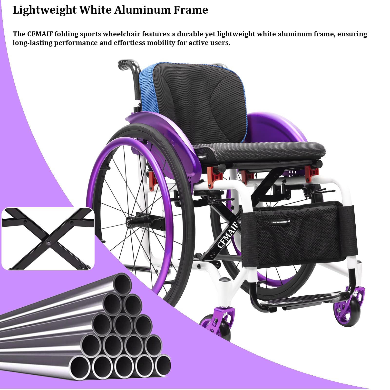 Składany wózek transportowy, wózek inwalidzki, składany, lekki, wąski, aluminiowy, składany podnóżek (rozmiar: 40 cm, kolor: złoty)