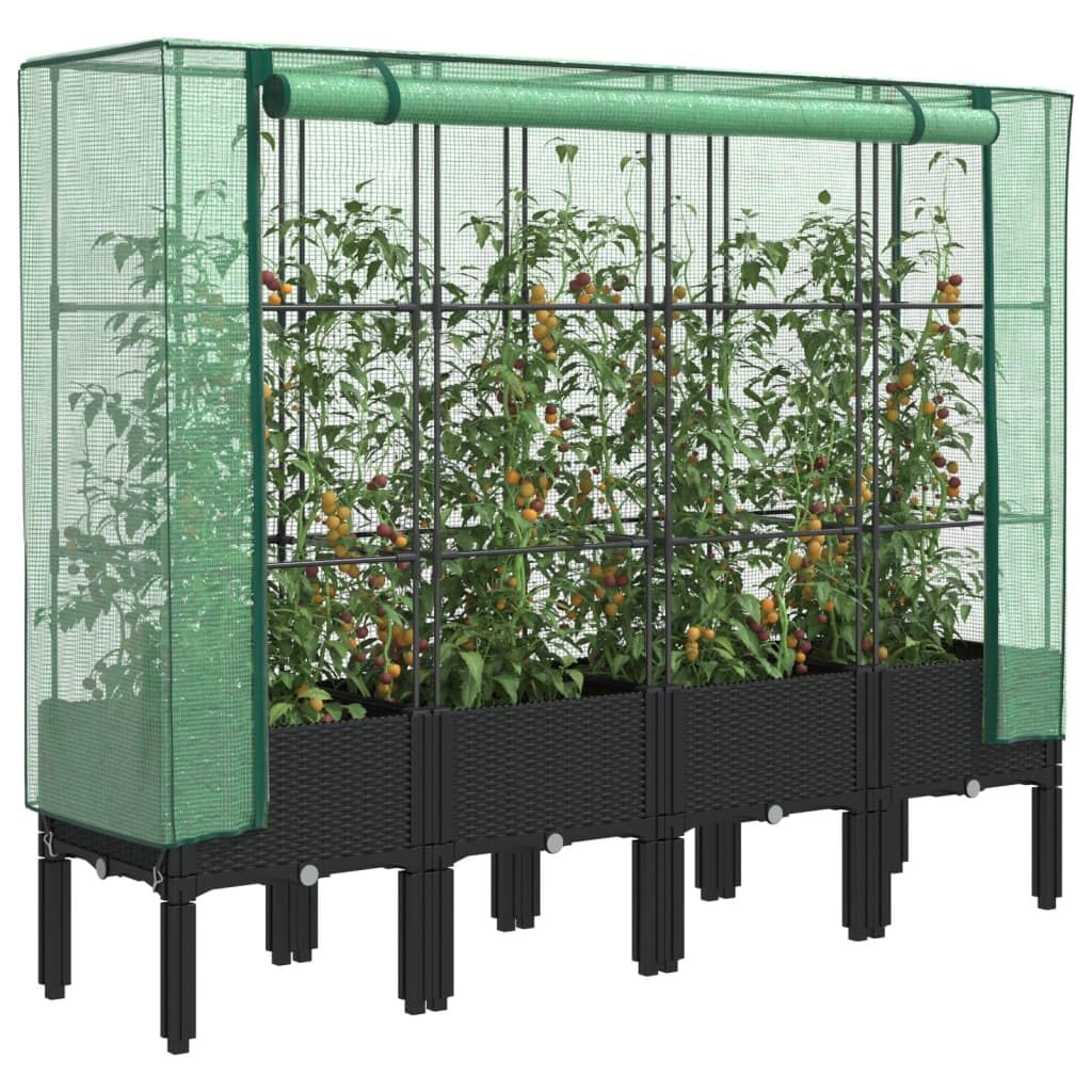 JHQHSM Raised Bed with Greenhouse Cover Rattan Look 160x40x140 cm Polypropylene Frame Waterproof Polyethylene Cover for Plants Vegetables Herbs Flowers