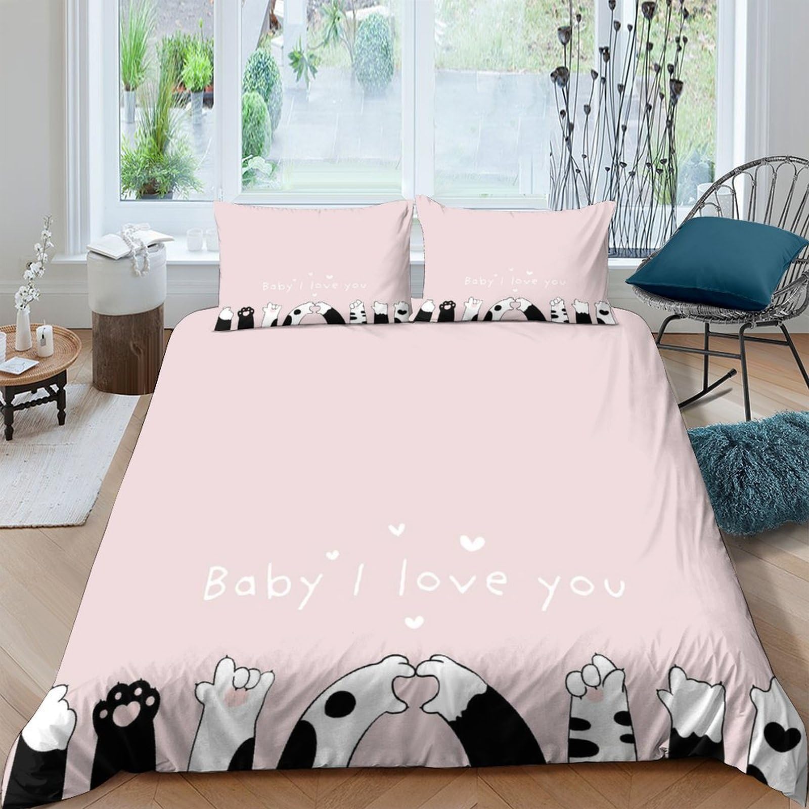 Ctjqhvkz Style-9 3D Printed Cute Cat Paws Fitted Sheet Microfiber Pink Cartoon Pattern Bed Cover Anti-Slip Washable Bedroom Decor For Home Dorm Single（135X200cm）
