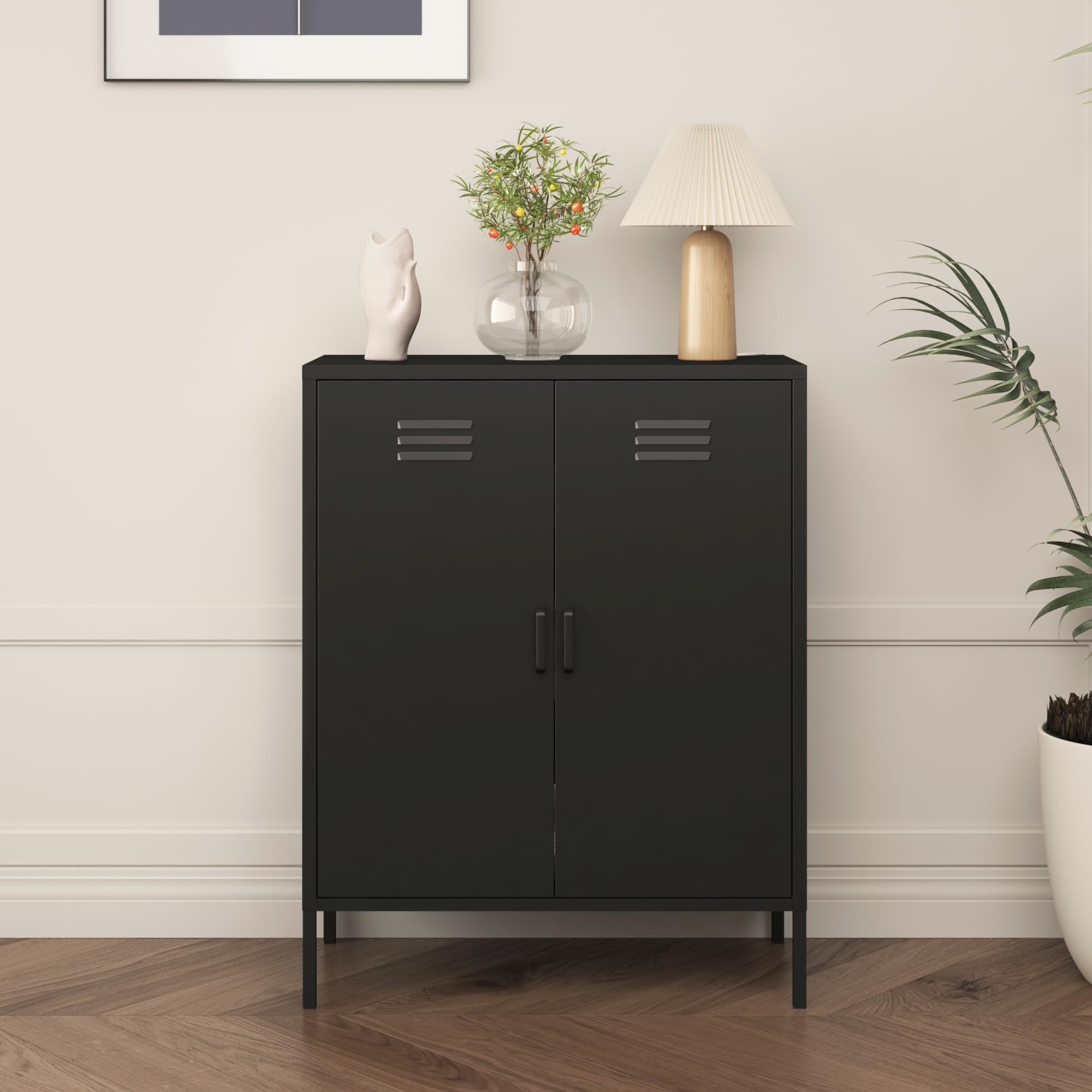[en.casa] Aktenschrank Pyhäranta Metallschrank mit 2 Türen Büroschrank 102 x 80 x 40 cm Mehrzweckschrank Stahl Schwarz matt