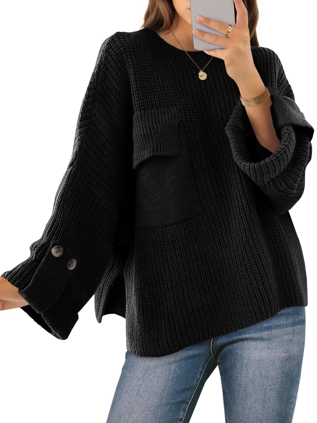 Saodimallsu Womens Oversized Sweaters Chunky Ribbed Knit Crew Neck Casual Long Sleeve Fall Winter Trendy Pullover Tops