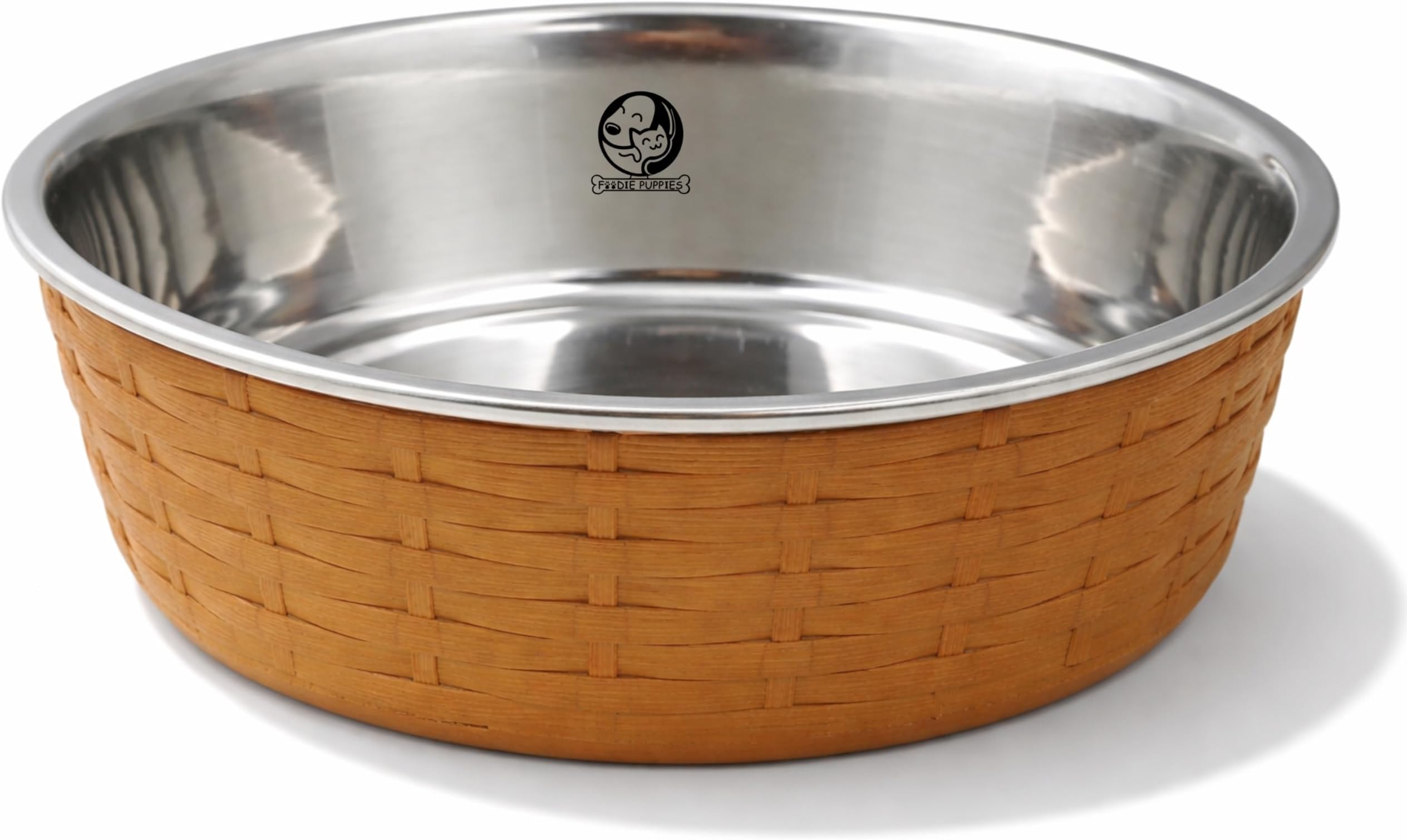 Foodie Puppies Stainless Steel Pet Feeding Woven Bowl - 1500ml (Brown - Large) for Medium to Large Dogs | Sturdy Base, Food/Water Feeding Bowl | Non-Toxic & 100% Safe for Pets