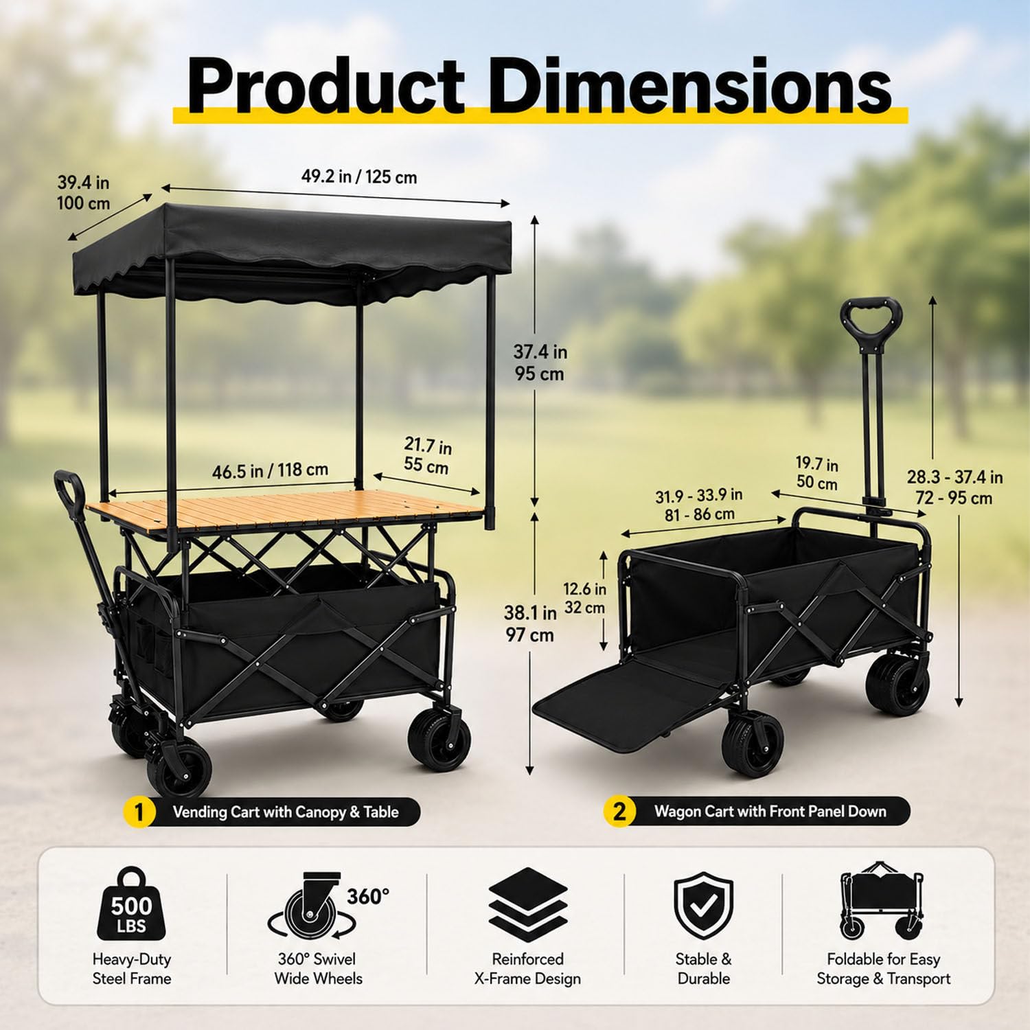 Carrito Plegable con toldo, Puesto móvil portátil para Venta de Comida o Mercado, Carrito de jardín Resistente con Ruedas, Ideal para Venta Ambulante y Eventos. Purple