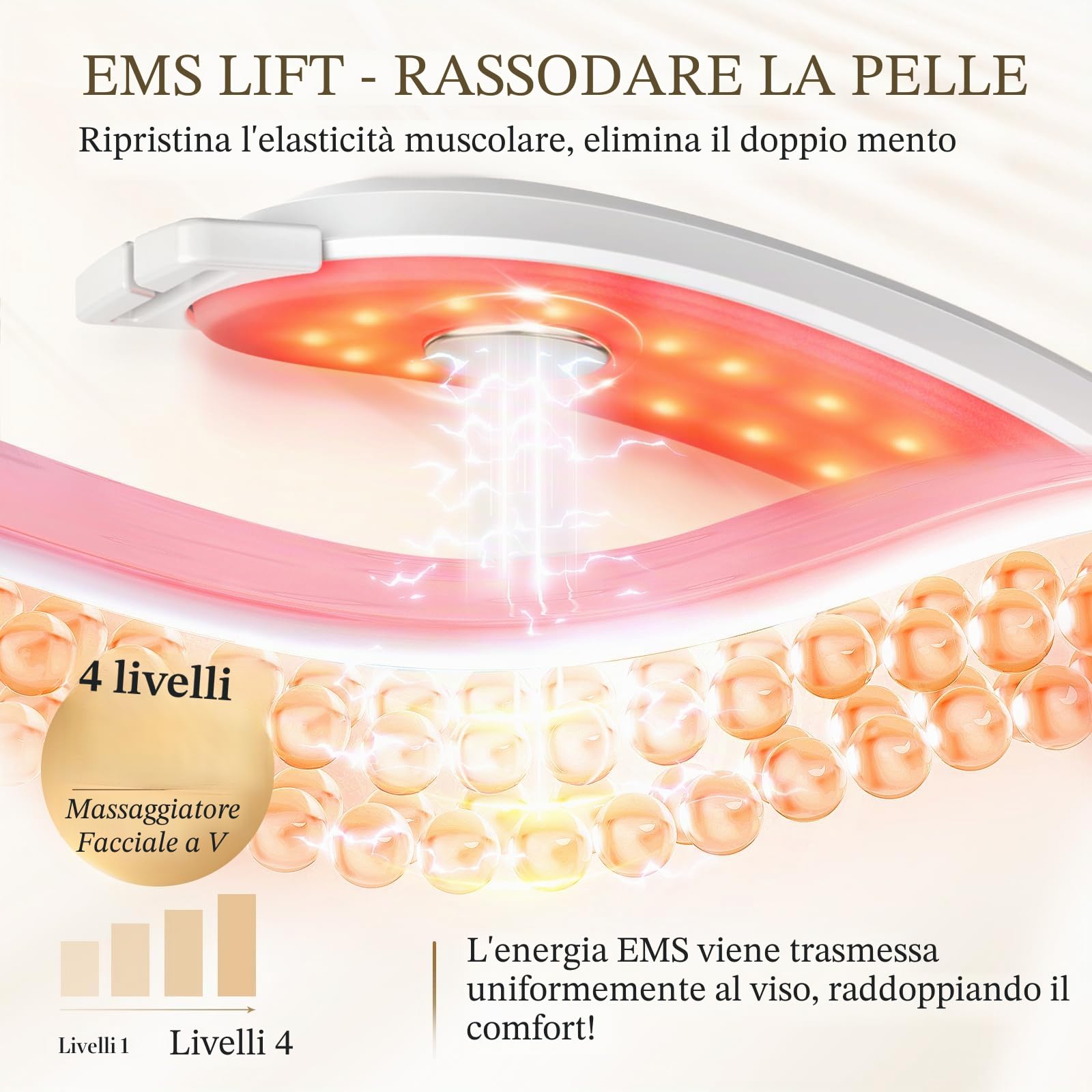 ANLAN Sollevamento del Collo V-Face, EMS Massaggiatore Facciale con Calore, Sollevamento e Raffermante con Fototerapia Rossa e Blu, 6 Modalità, Tipo-C (Bianco)