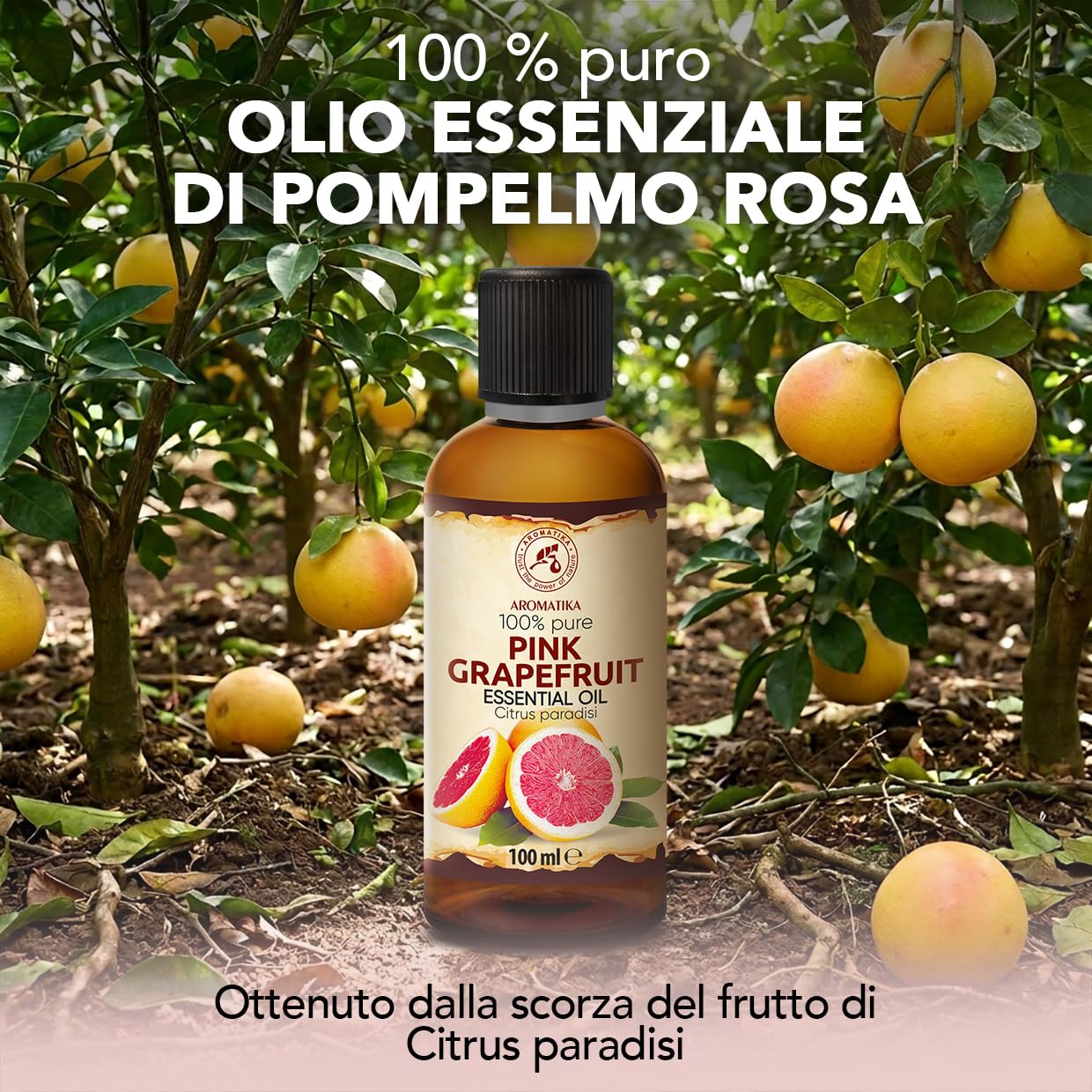 Olio Essenziale di Pompelmo Rosa 100 ml - per Diffusore e Aromaterapia | Per diffusori e lampade aroma; saponi e candele; profumo per la casa; aroma di agrumi; fragranza fresca; profumo d’ambiente