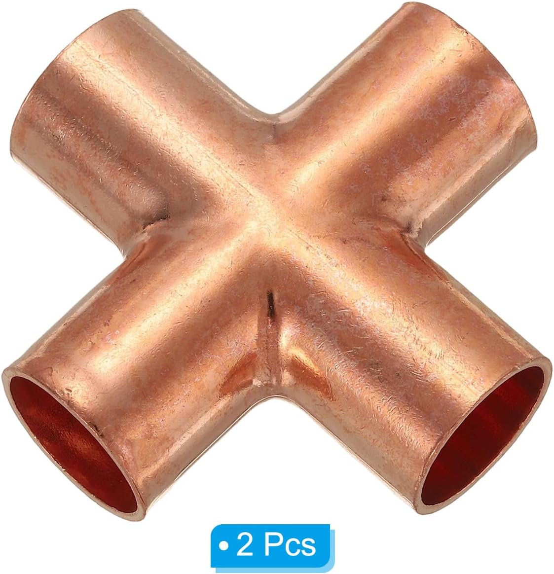 PATIKIL 3/4"(19.05mm) Copper Cross Pipe Fitting, 2 Pcs 4 Way Welding Copper End Feed Equal Pipe Connector for Plumbing Air Conditioning Refrigeration