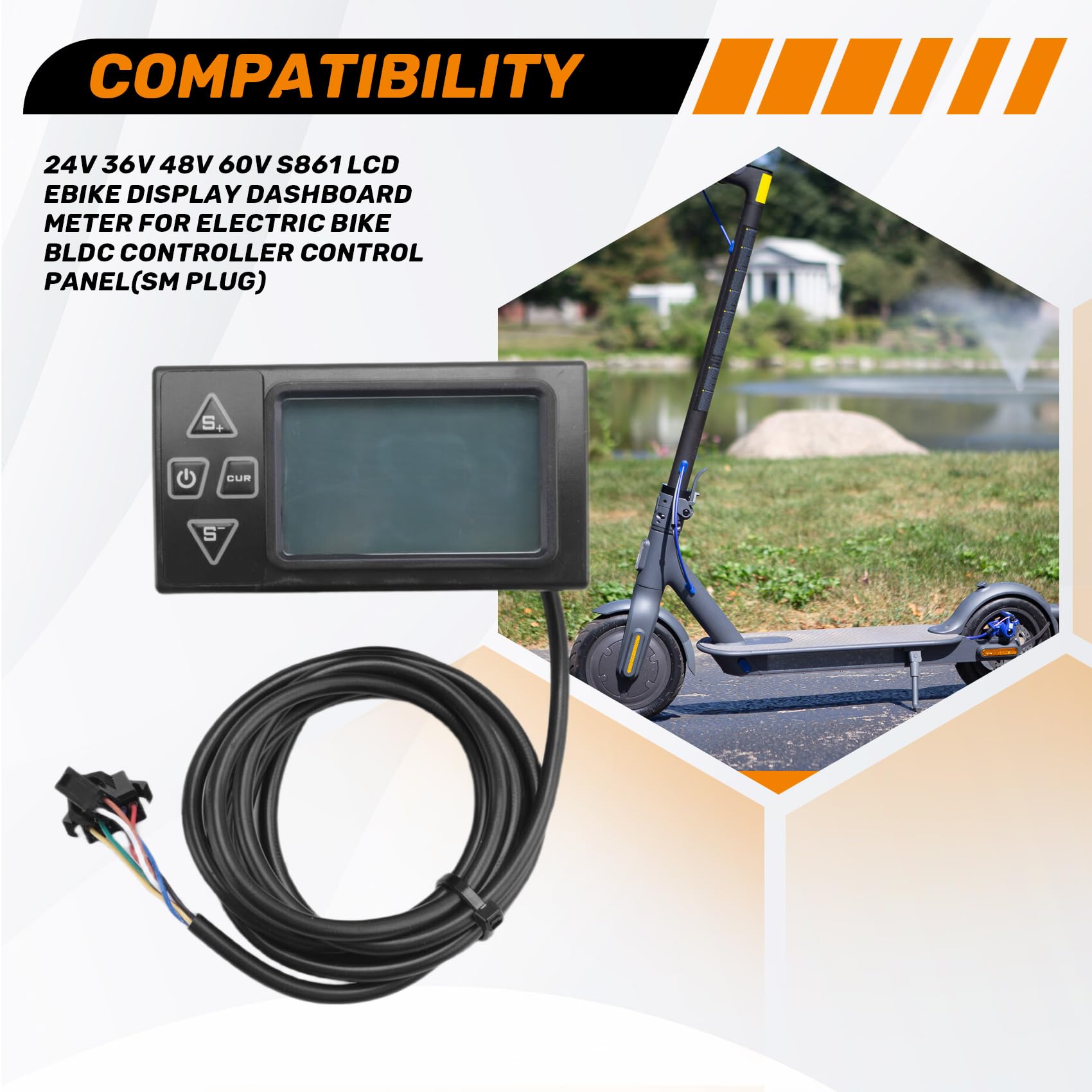Écran LCD Ebike 24 V 36 V 48 V 60 V S861 LCD pour vélo électrique Contrôleur BLDC Panneau de contrôle (prise SM)