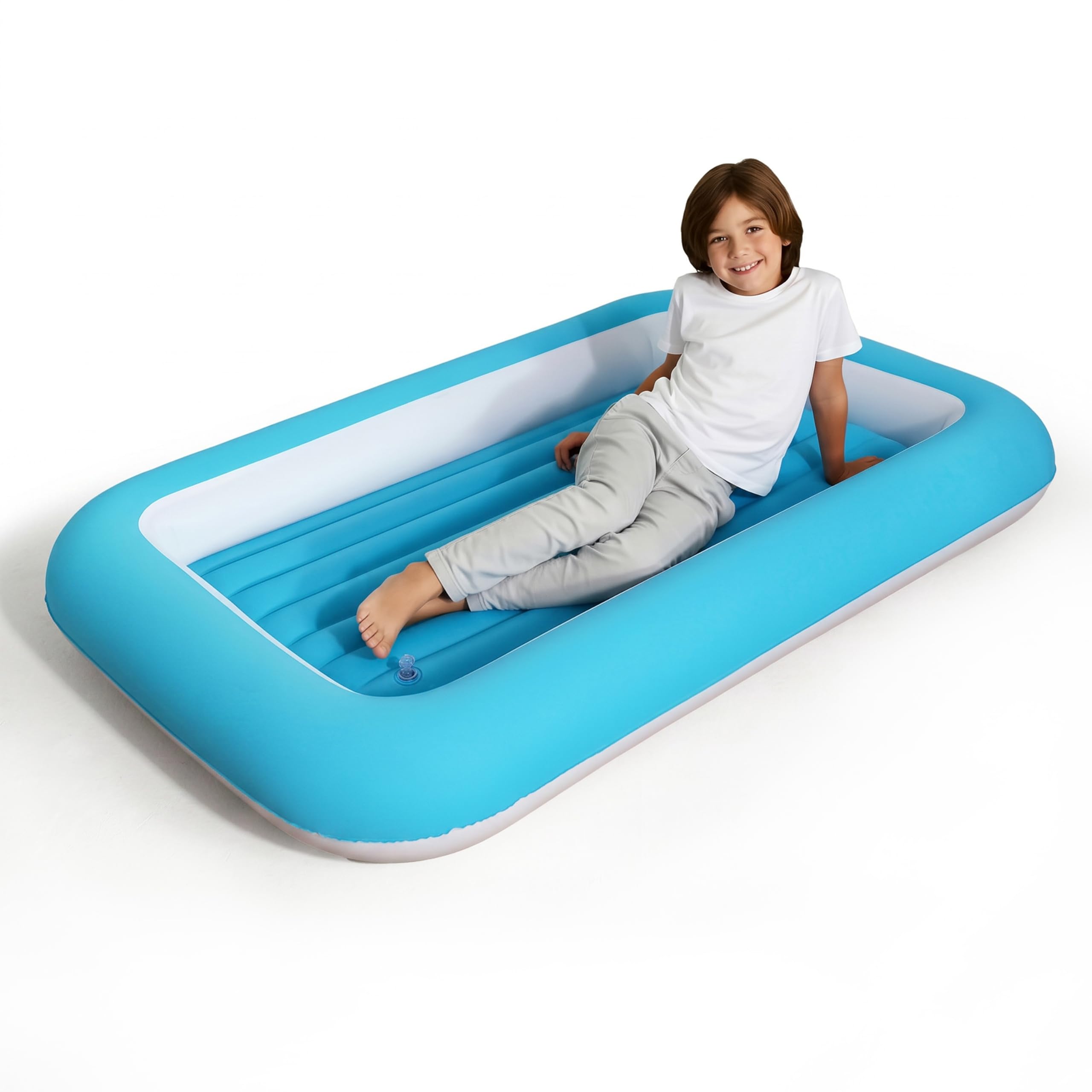 Crystals Childrens Kids Inflatable Safety Flocked Airbed Kiddy Toddlers Camping Travel Air Bed Mattress (Blue)