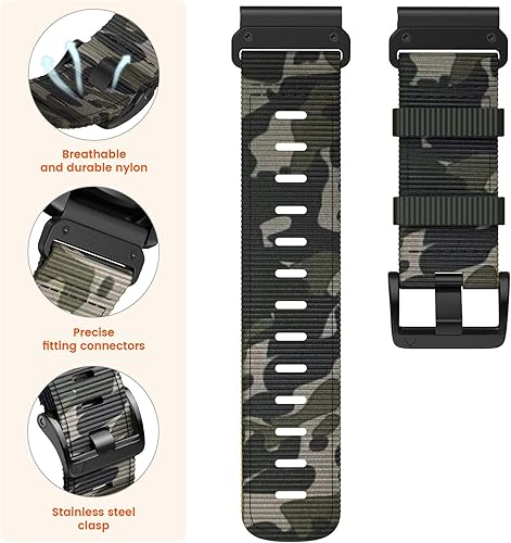 Vista 38 de Compatible con Garmin Fenix 7X/Fenix 6X/Fenix 5X/Fenix 8 2.008 in/5X Plus/6X Pro/7X Pro, correa de nailon Quickfit 26 para Tactix 7/Descent