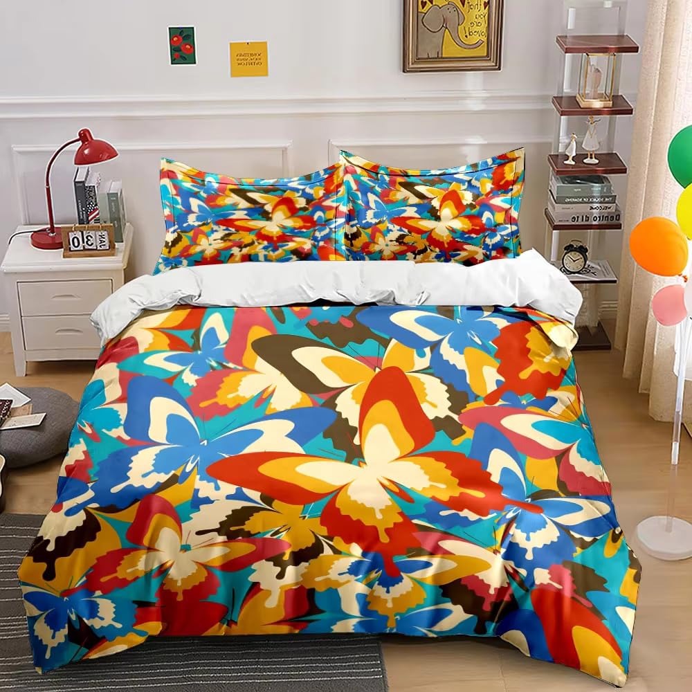 Housse de couette 240x260 papillon anti-glissement avec fermeture éclair pratique