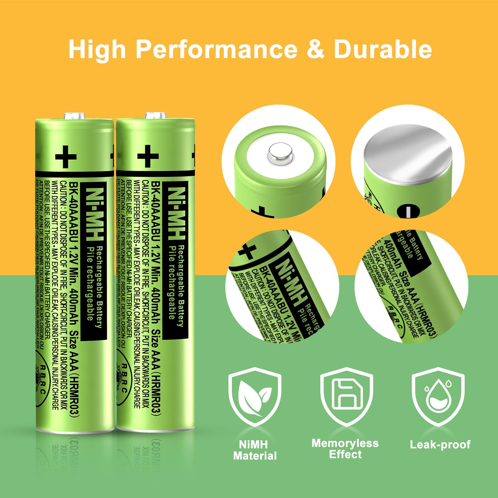 BK-40AAABU Lot de 12 piles rechargeables Ni-MH AAA 1,2 V 400 mAh pour téléphones sans fil Panasonic, télécommandes, appareils électroniques