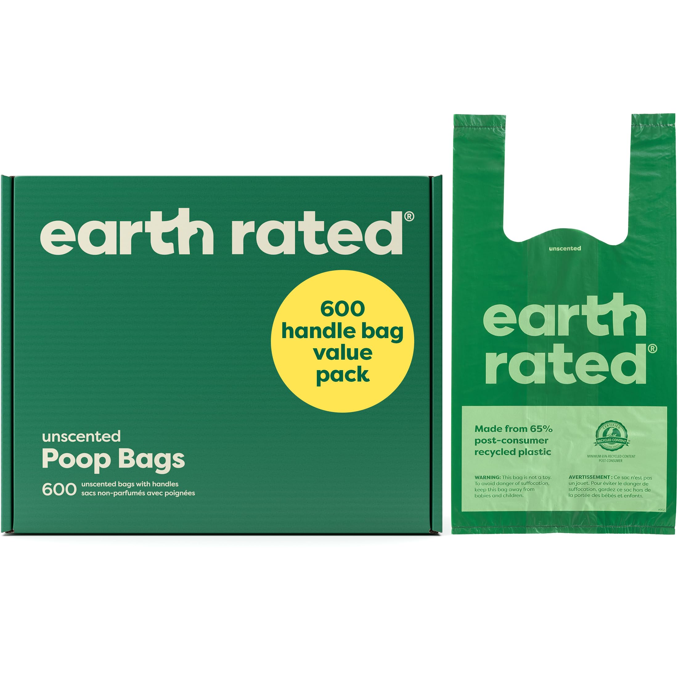Earth Rated Dog Poo Bags with Handles Value Pack, Easy Tie and