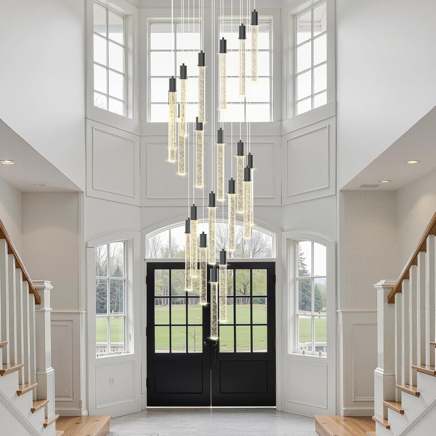 PLQWUJD Modern Chandelier Modern LED Crystal Chandelier for Spiral Staircase - Dimmable K9 Bubble Pendant Light, Long Light Bar High Ceilings, Elegant Foyer & Villa Lighting