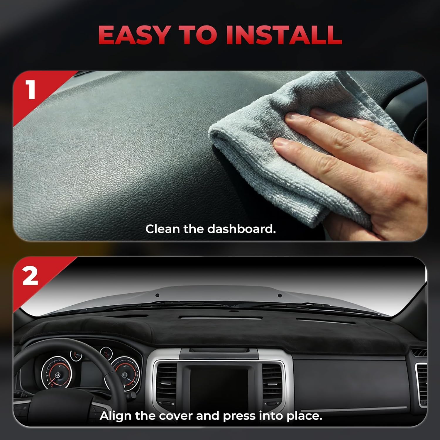 ACLONG Dashboard Cover Mat Fit for Dodge Ram 1500/2500/3500 2010-2018 Flannel Non-Slip Dash Cover, Anti-Glare Sunshade UV Resistant Dashboard Protector Mat Pad