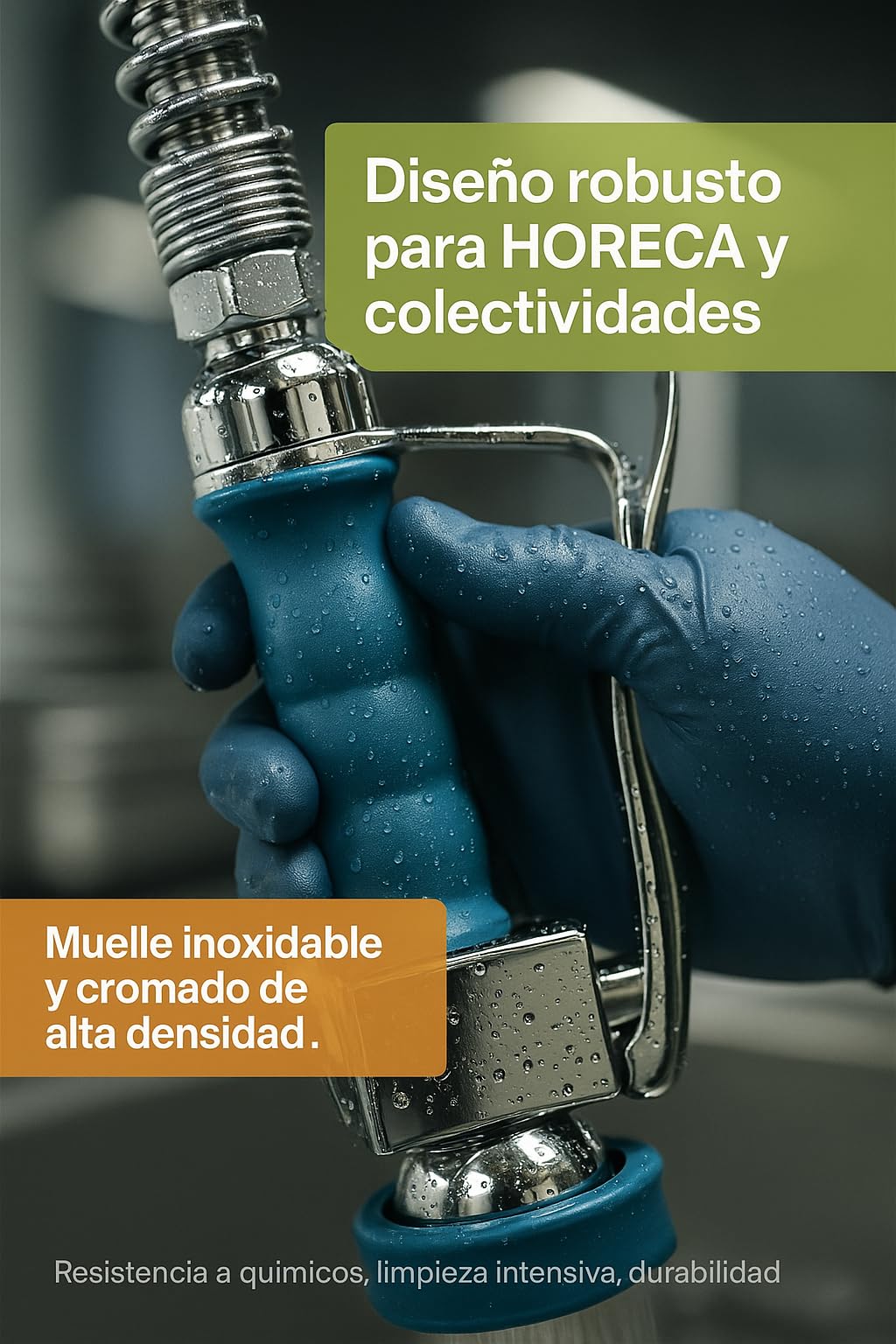 Grifo Ducha 1/2 Modelo Deluxe Acero Inox Mango Antideslizante Válvula Antirretorno Ahorro Agua Prelavado Fregadero Hostelería