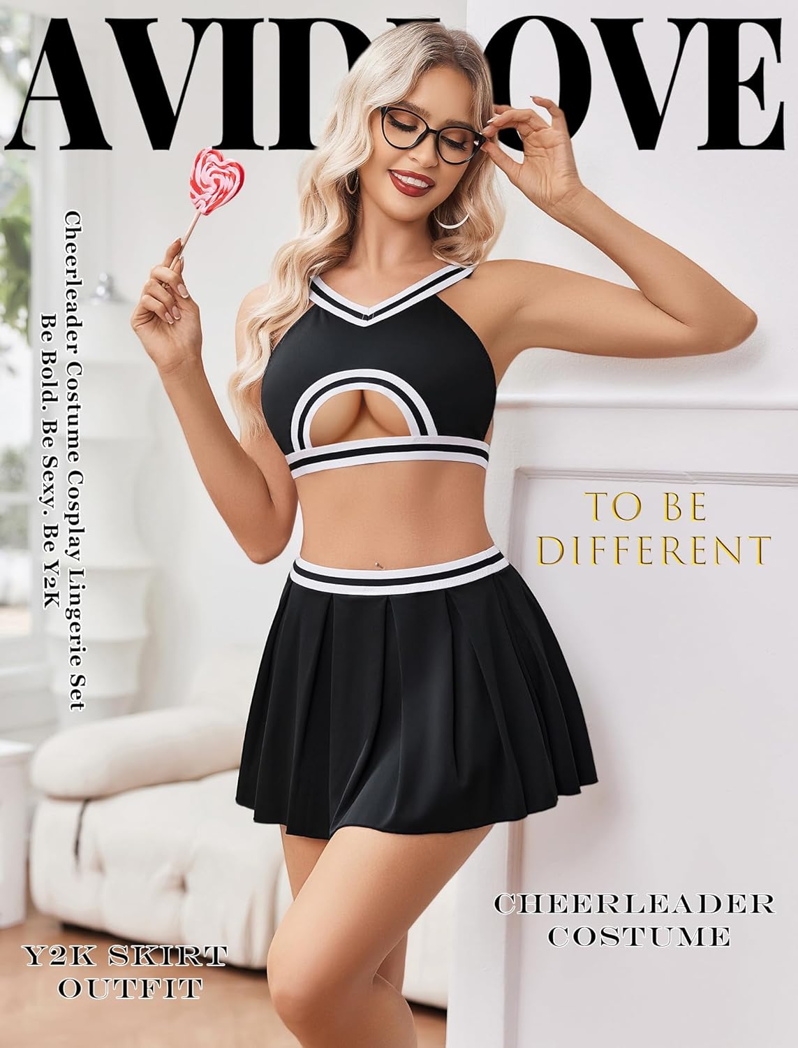 Avidlove Lingerie for Women Sexy Mini Skirt Cheerleader Costume Hollow Crop Top Y2K Pleated Skirts Set Cosplay Rave Outfit - Image 5
