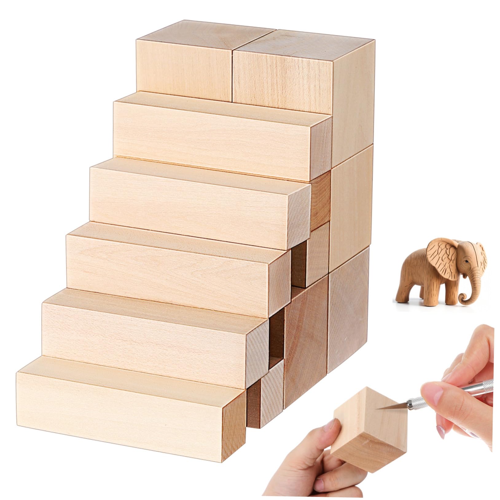 ORFOFE 13 Pezzi Blocchi Legno Tiglio Non Trattati per Intaglio Blocchetti Basswood Naturale per Artigianato e Scultura da Te Dimensioni per Viaggi e Attività Outdoor