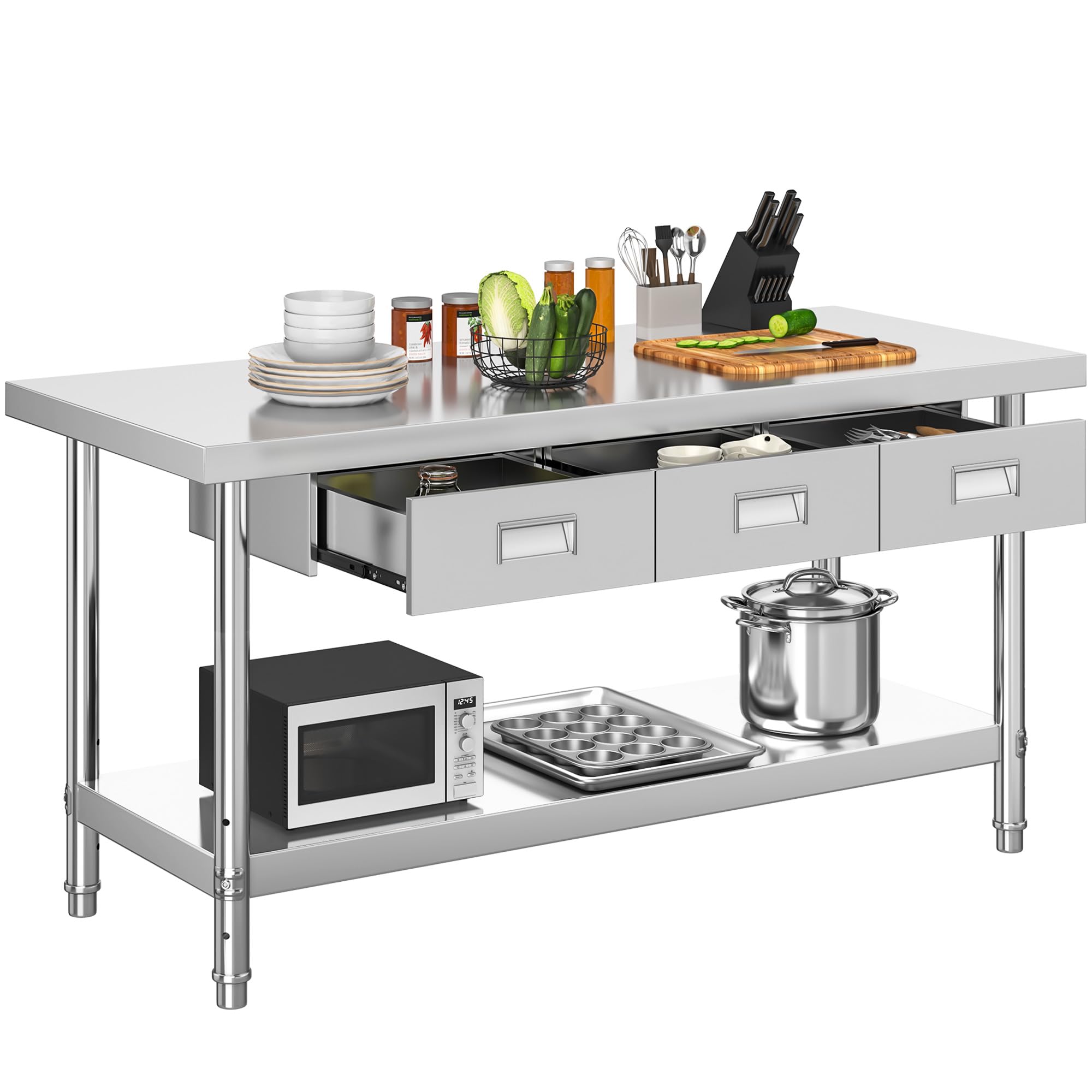 YITAHOME 60" X 24" NSF Stainless Steel Table with 3 Drawers, Work Table with Drawer, Metal Table Prep Table for Commercial Home Kitchen Restaurant Garage Warehouse