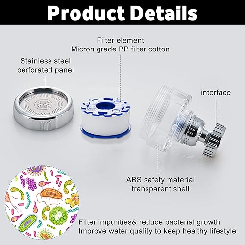 Miniatura 3 de Paquete de 3 grifos de filtro de agua para fregadero, purificador de agua giratorio de 360 con 15 cartuchos de filtro, elimina cloro, fluoruro y