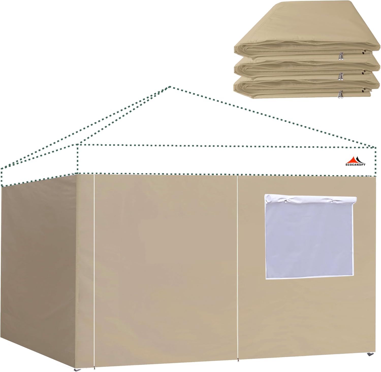 SCOCANOPY Sidewalls 10x10ft Complete Closure Sunwalls for Any 10x10 Canopy Gazebo Tent, 4 Pack SunWalls Only, (Beige)