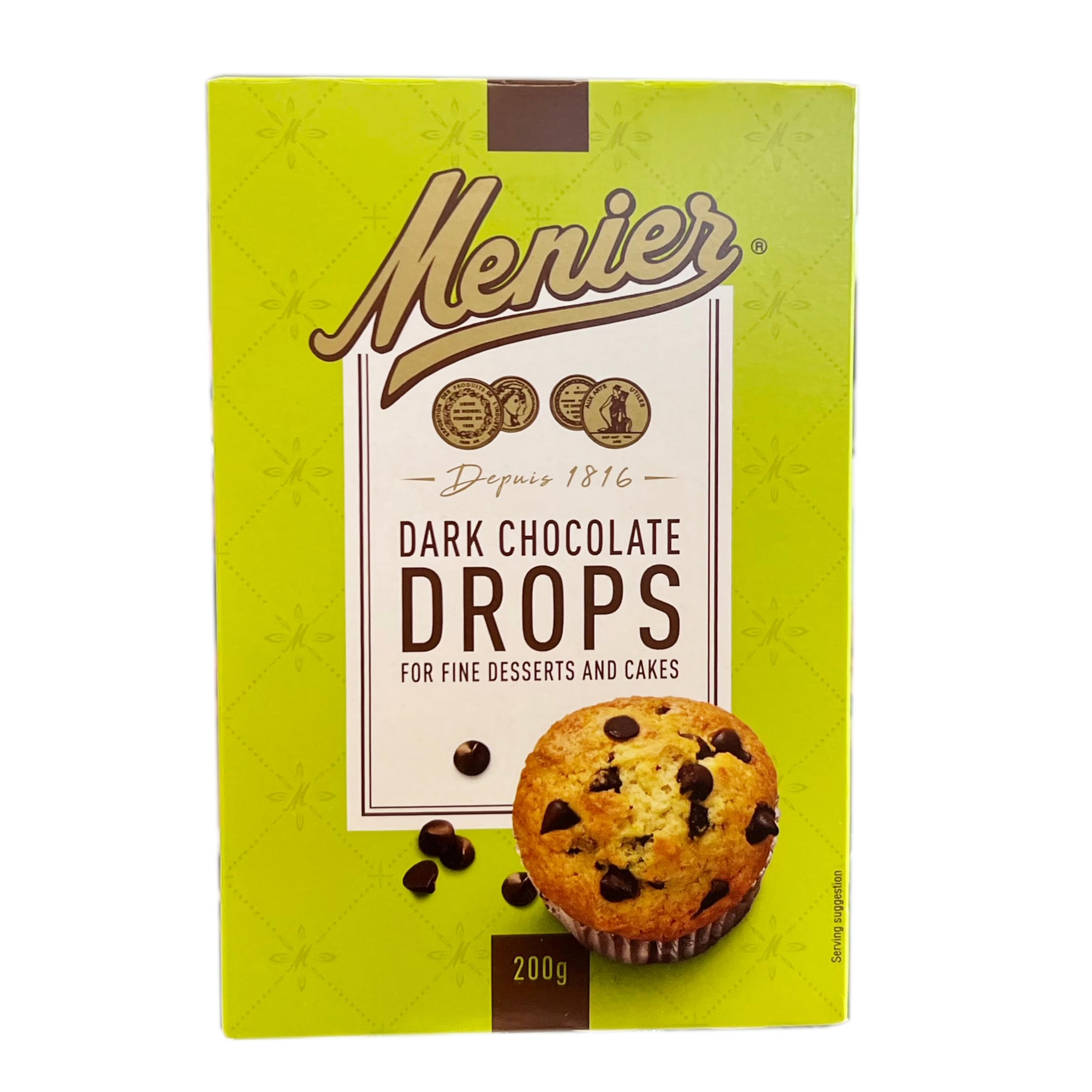 Menier Premium Dark Chocolate Drops, 200 g (Pack of 1) – Rich and Flavourful Ingredient, Perfect for Cookies and Cakes, Supporting Authentic Baking with Premium Quality