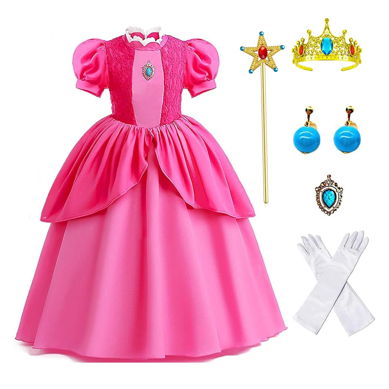 YUEGOO Pink Princess Costume Dress for Girls Kids, Princess Cosplay Halloween Party Dress Up Suit 3-12Y