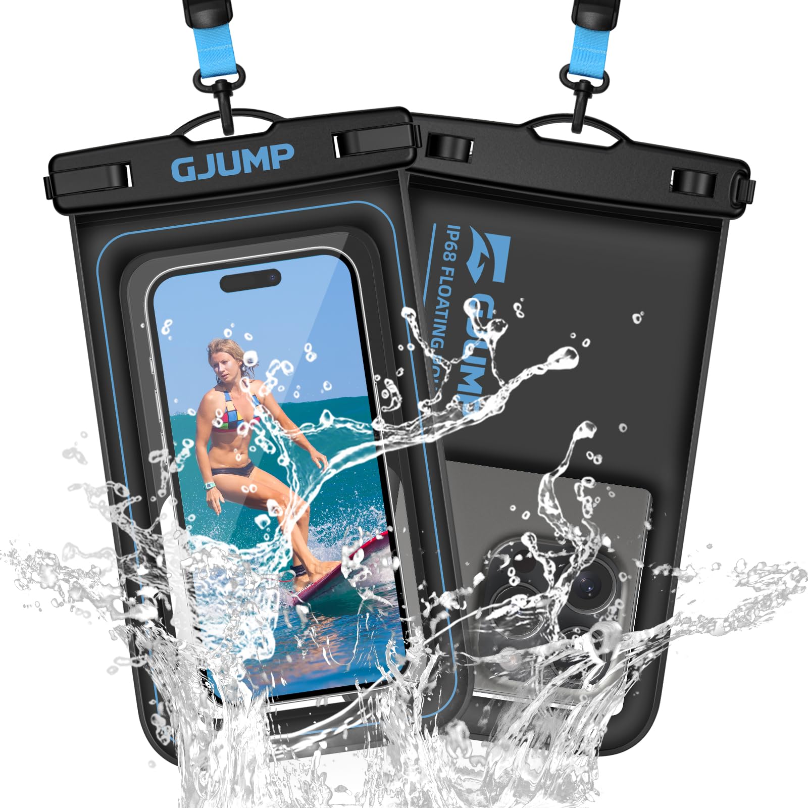 GJUMP 2 Pack Floating Waterproof Phone Pouch, Up to 8.3" IP68 Cellphone Dry Bag Compatible for iPhone 16 15 14 13 Pro Max Samsung Galaxy, Essential