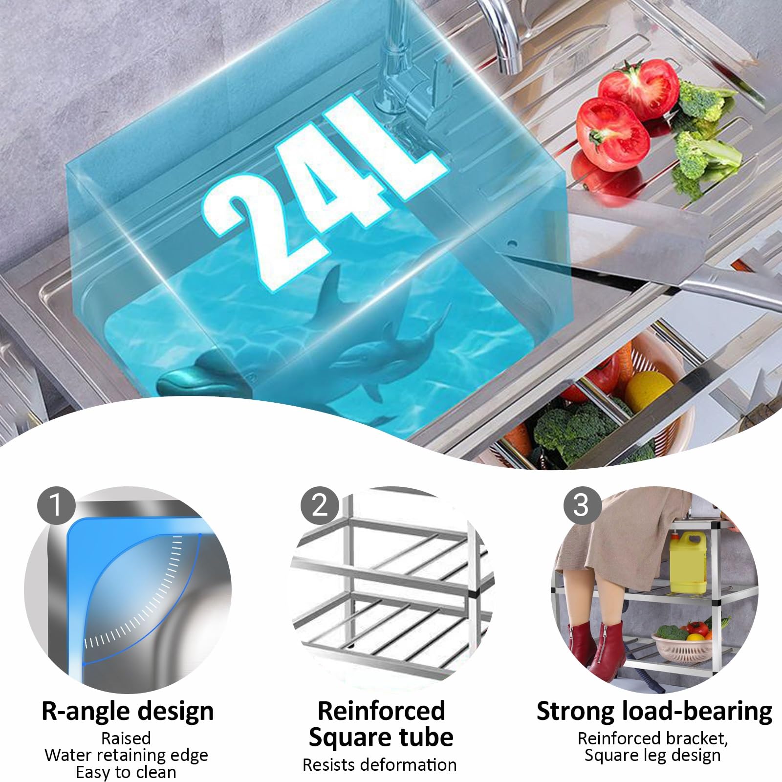 Lavandino in acciaio inox – Lavabo portatile con rubinetto dell'acqua calda fredda per uso esterno, perfetto per ristoranti e cortili