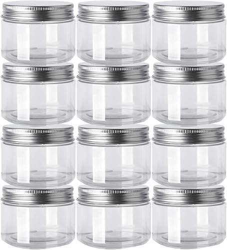 Miniatura 6 de Rocutus Paquete de 12 tarros de plástico transparente con tapas de rosca, recipientes de plástico de boca ancha recargables para almacenamiento de