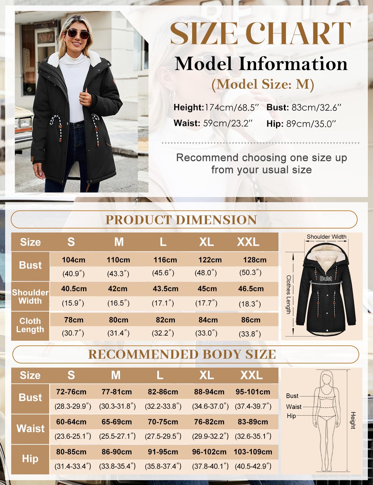 TOMEEK Damen Winterjacke Winter Warm Wintermantel Damen Lang Winterparka mit Teddyfell Gefüttert Kapuzenmantel Mantel Parka Damen-Mäntel Jacke Fleecemantel Skijacke