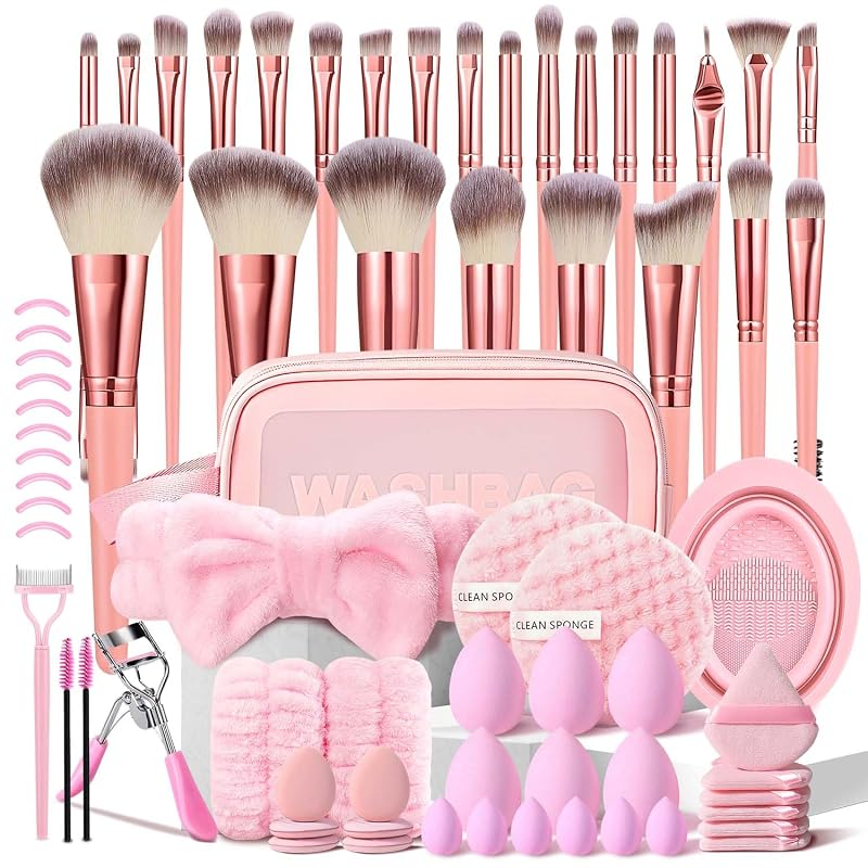 Kit de 70 pincéis de maquiagem HGHDBT rosa com estojo