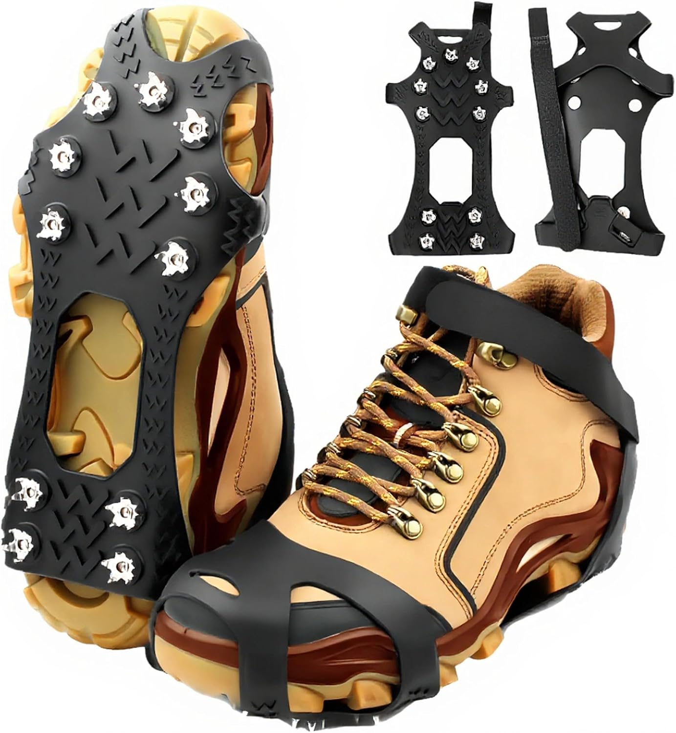 Crampons, Ice Grips for Shoes and Boots, Silicone Stainless Steel Ice Cleats for Winter Hiking Walking Climbing Ice Fishing, Grippers Shoe Spikes Grips Traction, Unisex Snow Grips