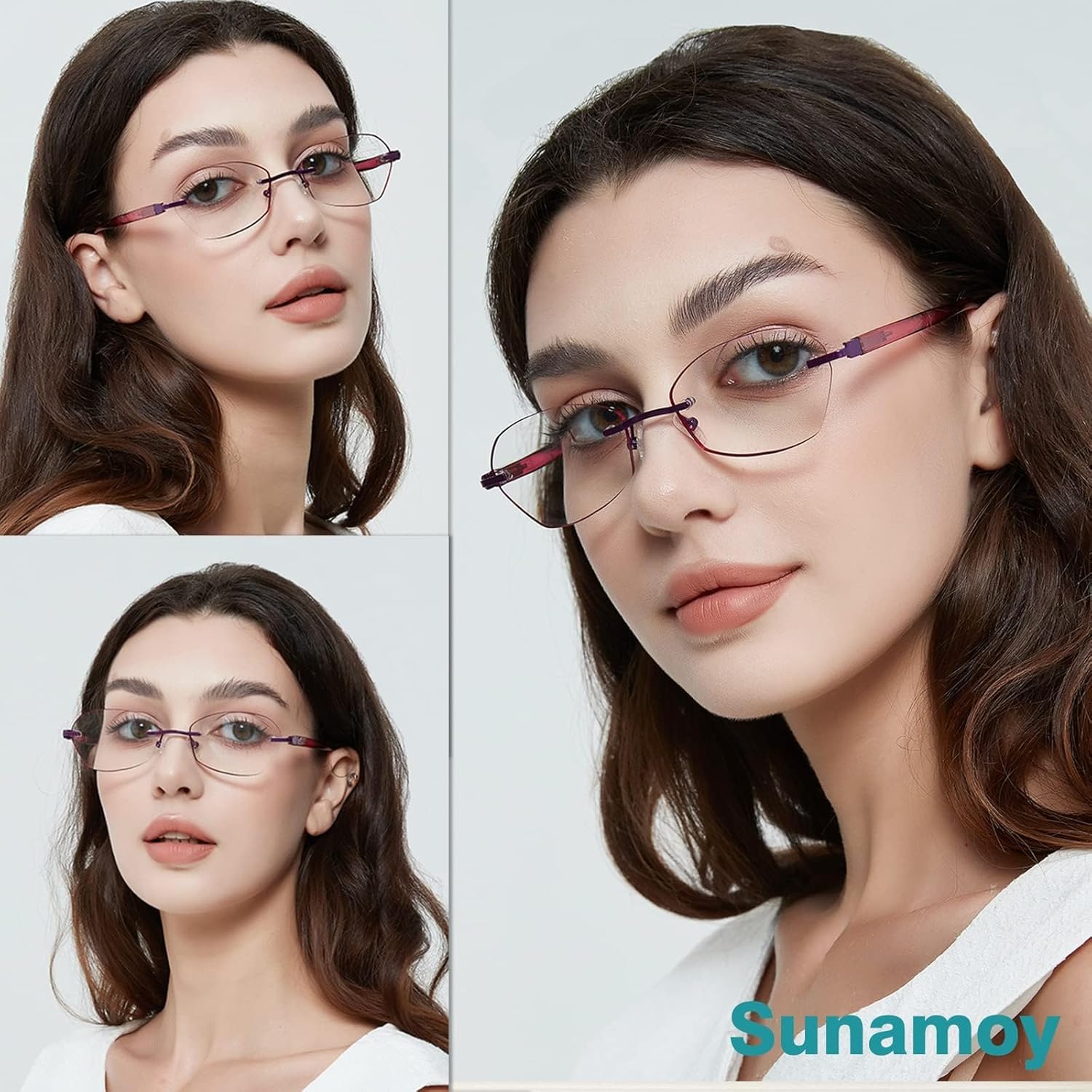 Multifocus Reading Glasses Women Progressive Multifocal No Line Bifocal Rimless Reader Blue Light Computer Eyeglasses - Image 3