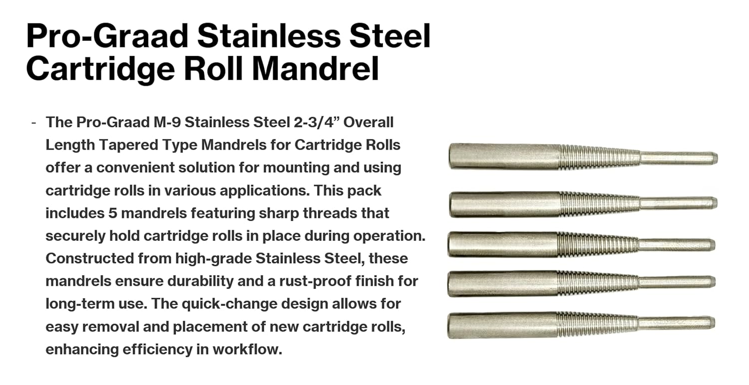M-9X5 M-9 Standard Tapered Type Mandrels for Cartridge Rolls, 2-3/4” Overall Length, 1/4" x1” Shank x 1/8”x1” Pilot (Pack of 5)