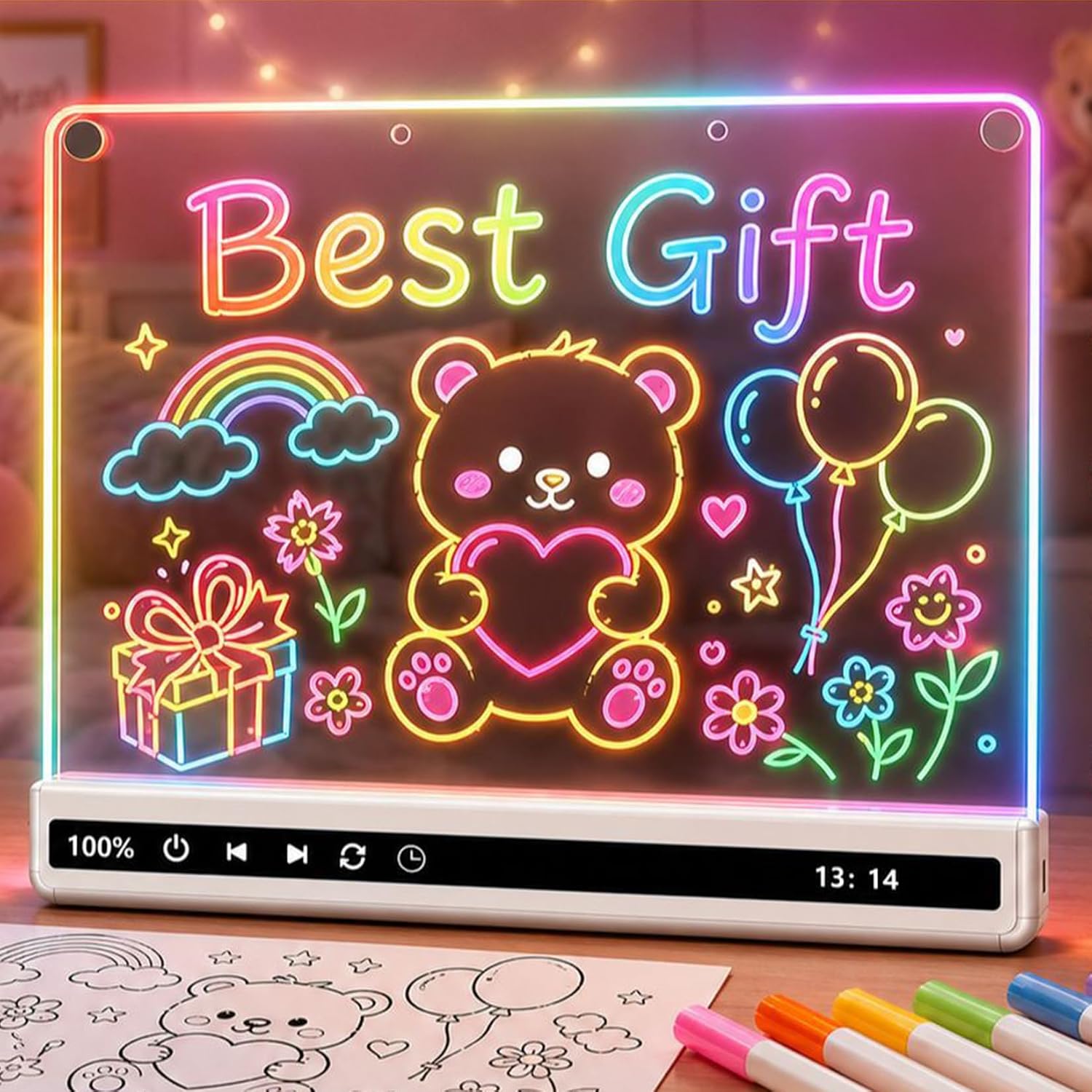 16" Rechargeable Doodle Glow Light Up LED Drawing Writing Board for Kids