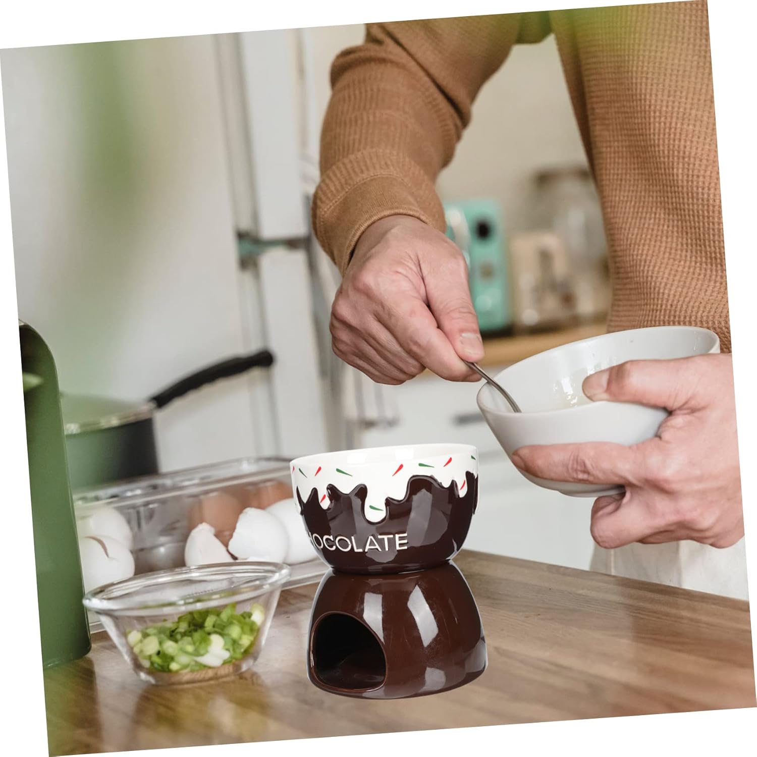 PRETYZOOM 1set Ceramic Cheese Fondue Pot Detachable Melting Bowl for Cheese and Ice for Breakfast Parties and Entertaining