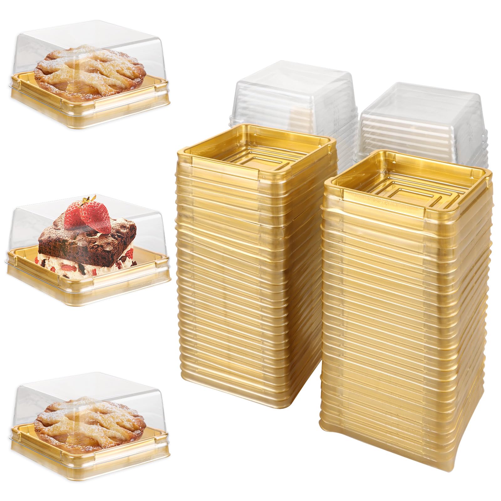 Boîtes à gâteau transparentes en plastique avec fond doré pour mini desserts et mignardises
