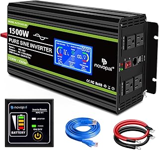 Novopal 2000 Watt Pure Sine Wave Power Inverter 12V DC to 110V/120V AC Converter- 4 AC Outlets Car Inverters with 1 USB Port-Remote Control and LCD Display Dual Cooling Fans Inverter for CPAP RV