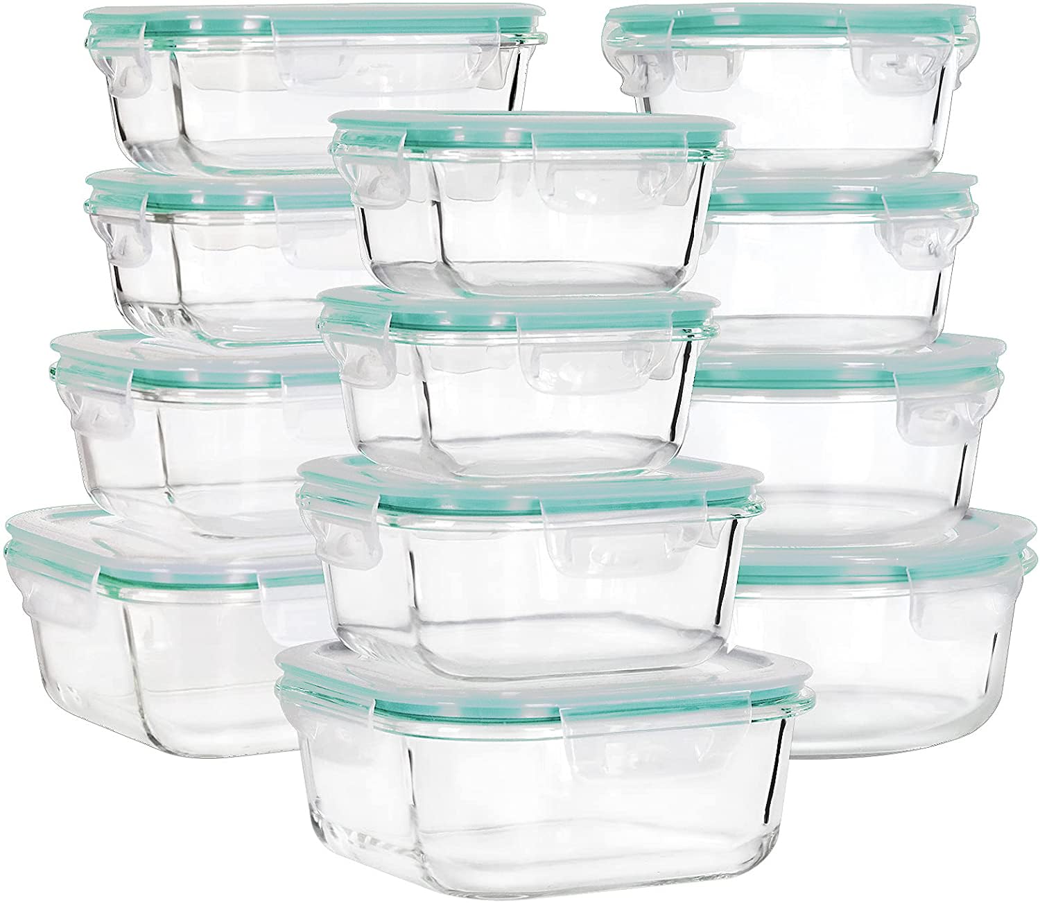Recipientes de vidrio para almacenamiento de alimentos con tapas, [24 piezas] recipientes de vidrio para preparación de comidas, cajas bento herméticas de vidrio, sin BPA y a prueba de fugas