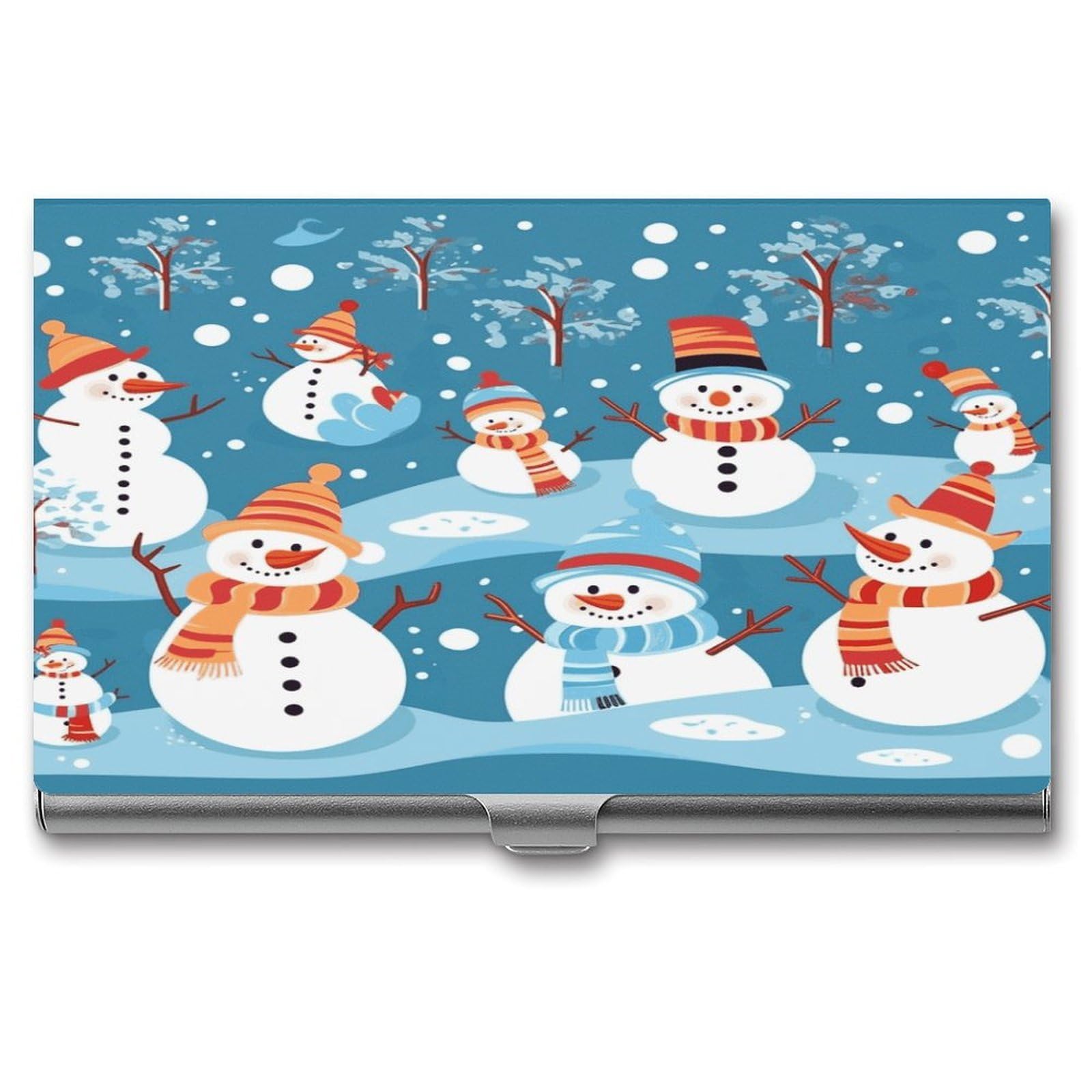 FekiLoot Snowman Business Card Holder for Men Women Metal Slim Organizer Business Card Carrier Wallet Name Cards Holder Retro Slim Pocket Purse Small Portable Card Case
